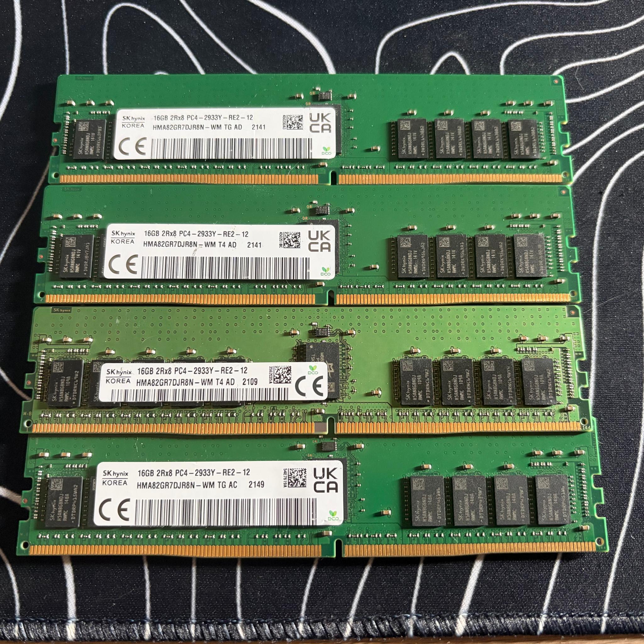 64GB (4x16) 2933MHz PC4 DDR4-23400 ECC Reg RAM Memory SK hynix HMA82GR7CJR8N-WM