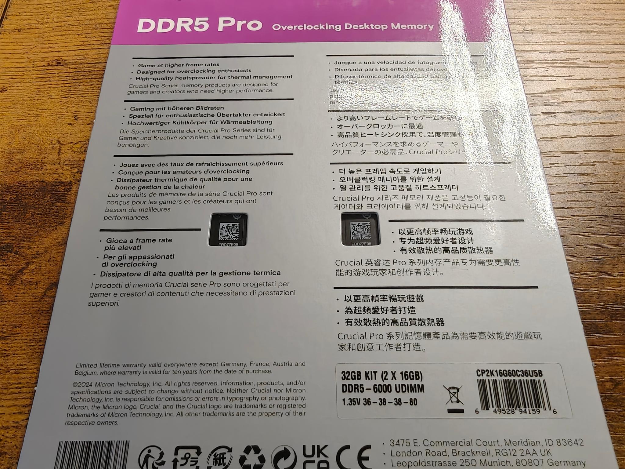 [SEALED] Crucial Pro 32GB (2x16GB) DDR5-6000 CL36 - AMD EXPO & Intel XMP Ready