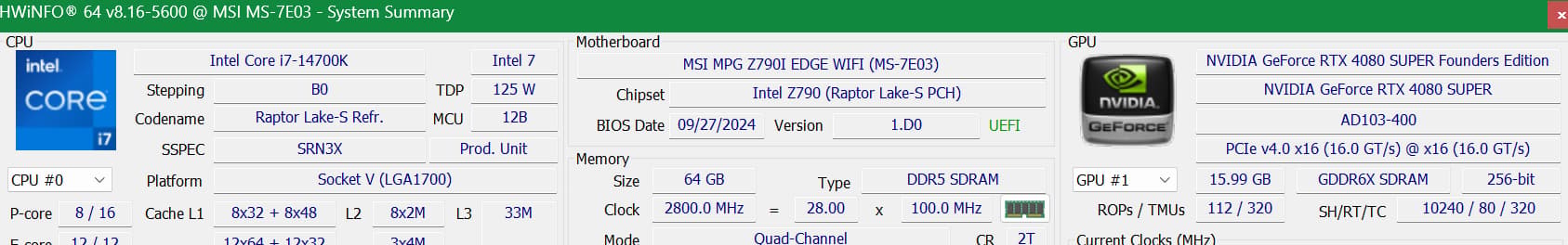 Nvidia RTX 4080 Super / Intel Core i7-14700K / 2TB NVME / 64GB RAM / 360 AIO / Windows 11 Pro