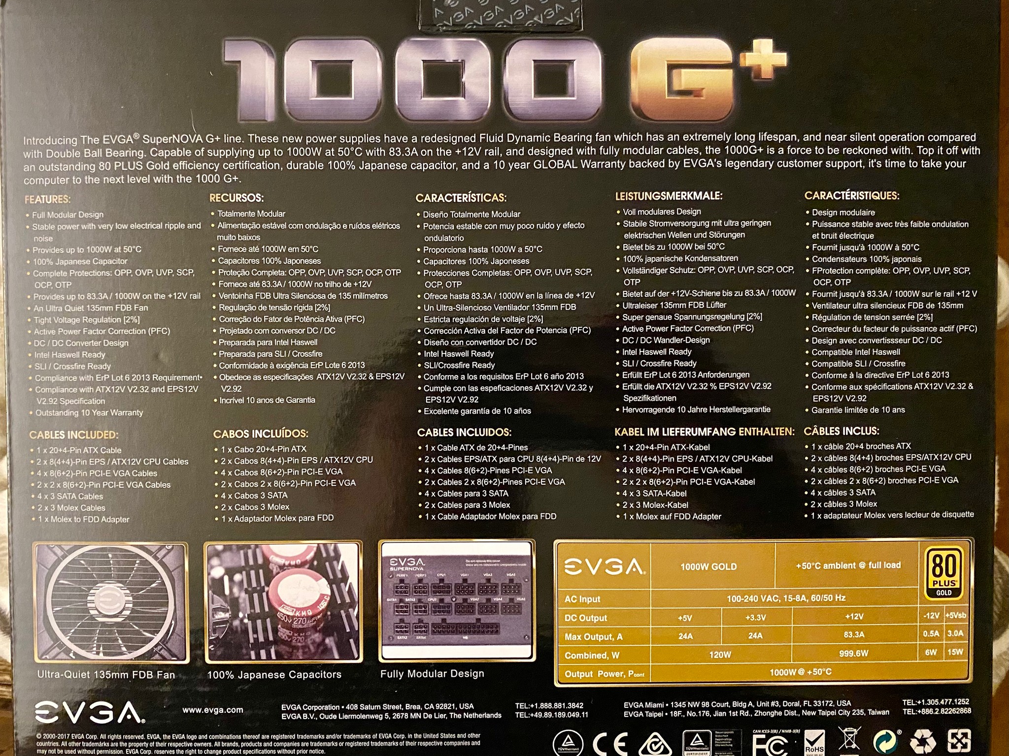 EVGA Supernova 1000 G+ Gold Rated PSU - Complete, Mint Condition