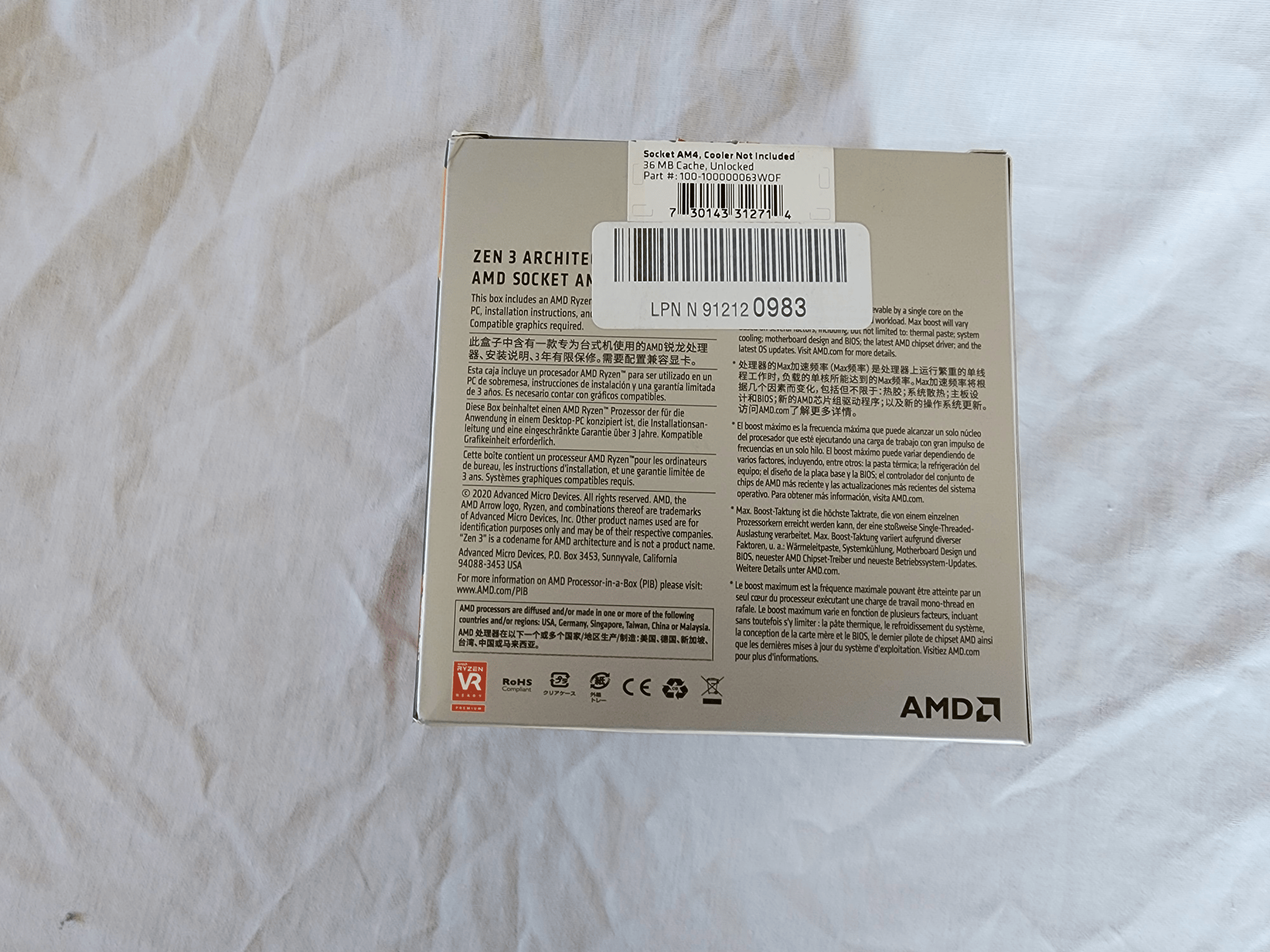 AMD Ryzen 7 5800x 8-Core CPU Used, Like New in Retail Box