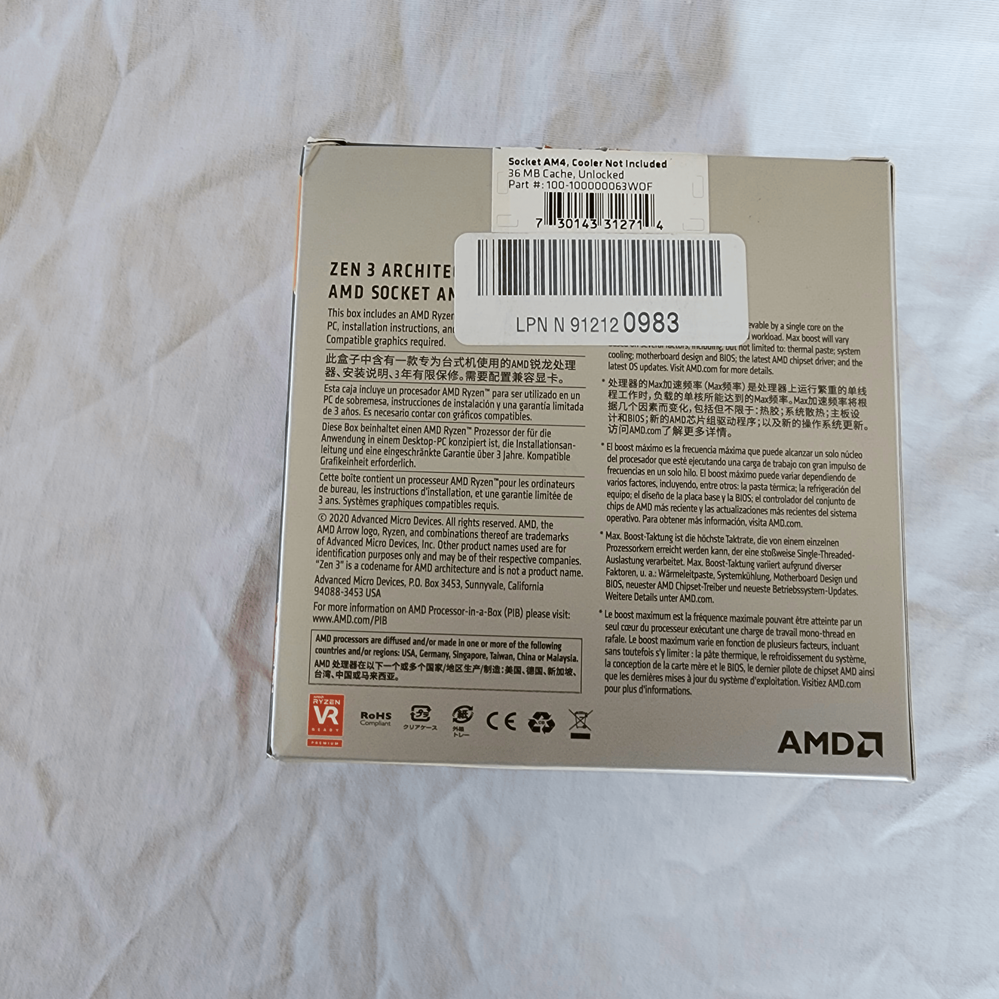 AMD Ryzen 7 5800x 8-Core CPU Used, Like New in Retail Box
