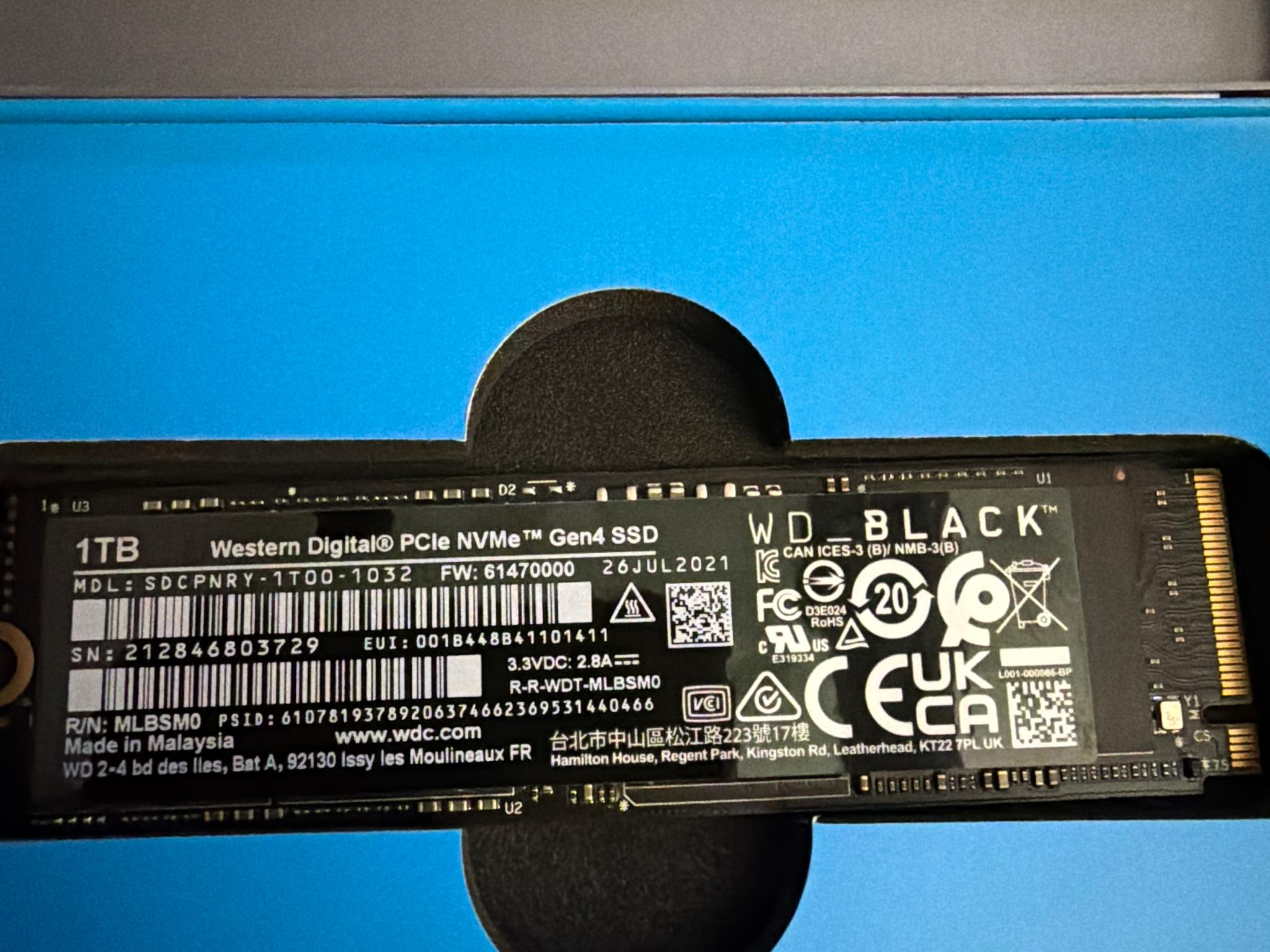 Western Digital PCIe NVMe Gen4 SSD 1TB New open box tested