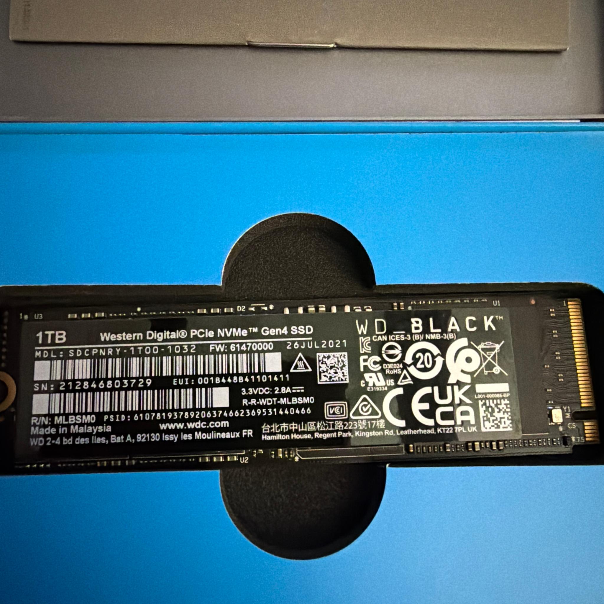 Western Digital PCIe NVMe Gen4 SSD 1TB New open box tested