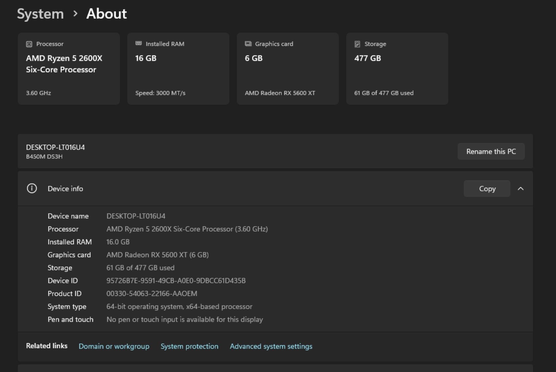 Gaming PC - Ryzen 2600X / RX 5600XT / 16GB RAM / 512GB / Wi-Fi