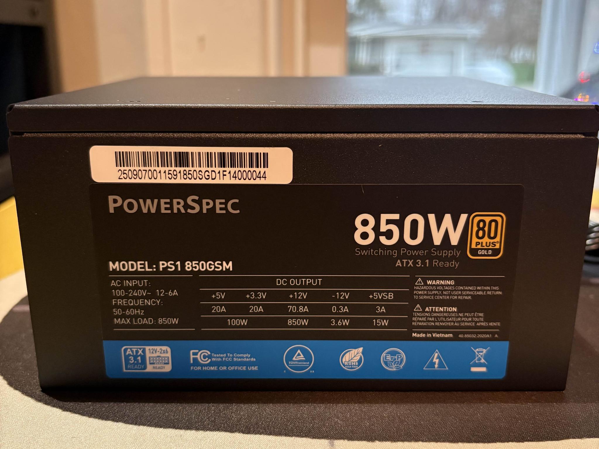 Powerspec 850W Semi-Modular ATX 3.1 GOLD !!!12VHPWR!!!