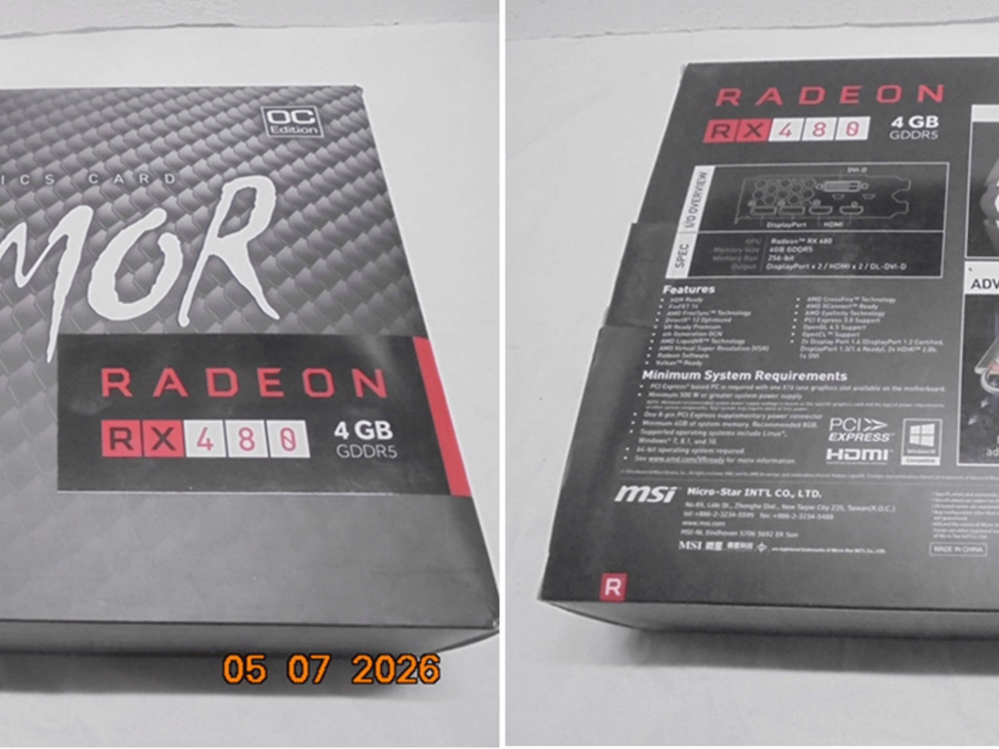 MSI RX 480 Armor 4GB OC/Like New/Open Box Condition