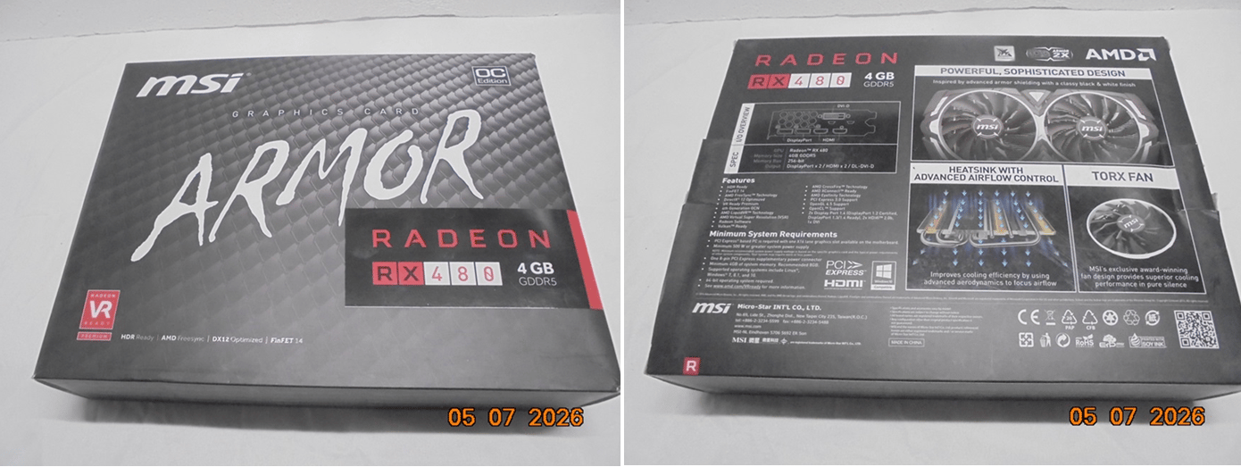 MSI RX 480 Armor 4GB OC/Like New/Open Box Condition