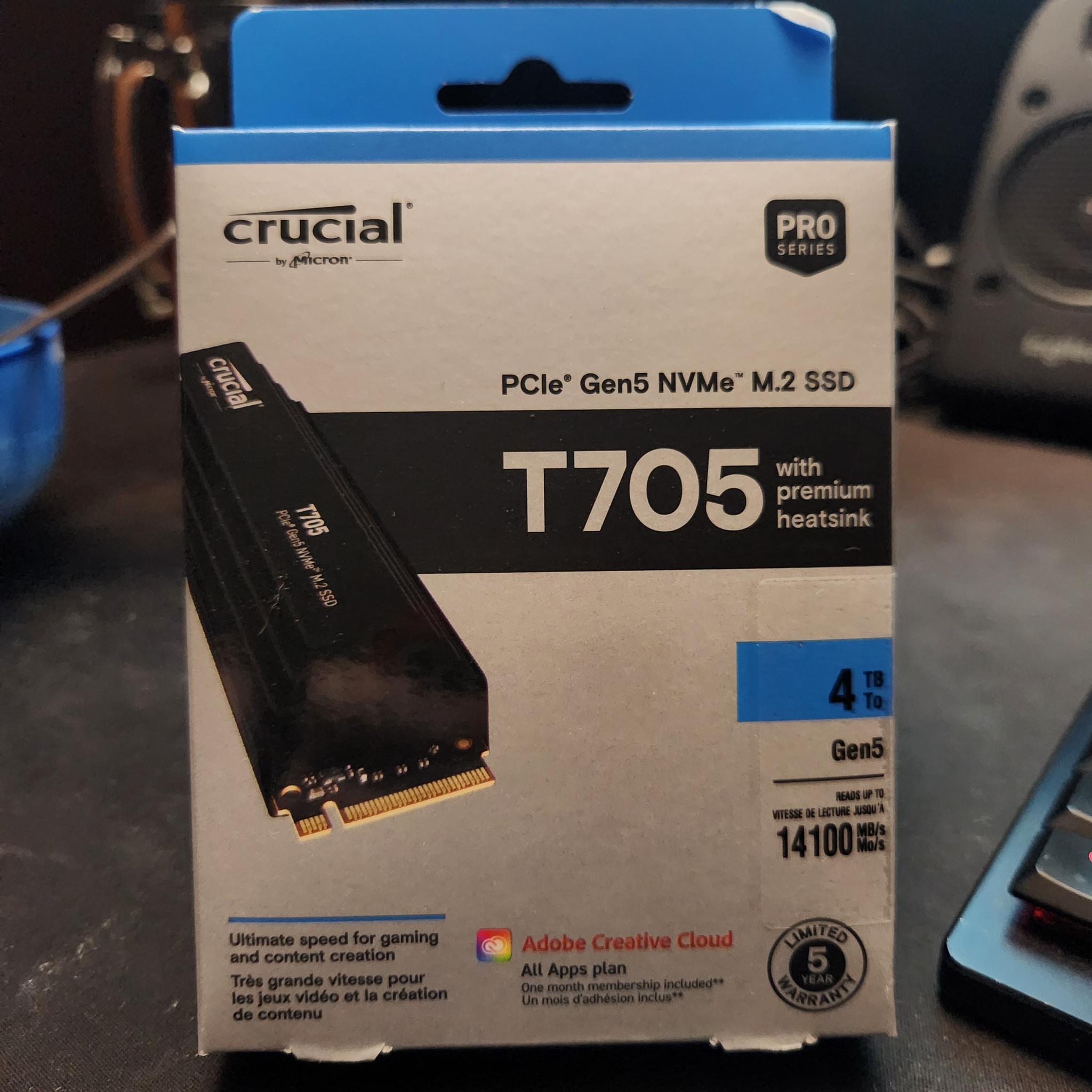 Crucial T705 4TB PCIe Gen5 NVMe M.2 SSD with Heatsink