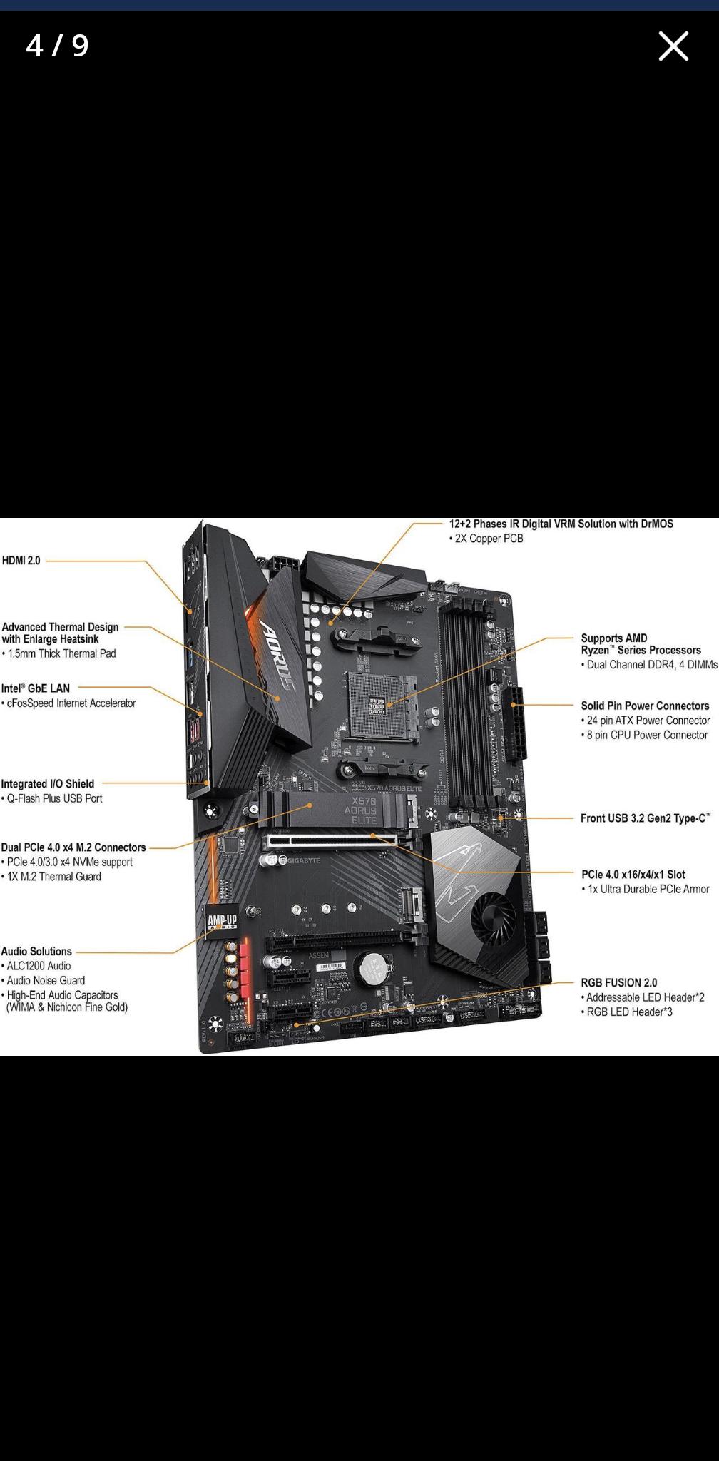 X570 Aorus Elite AMD Ryzen AM4 Gaming Motherboard