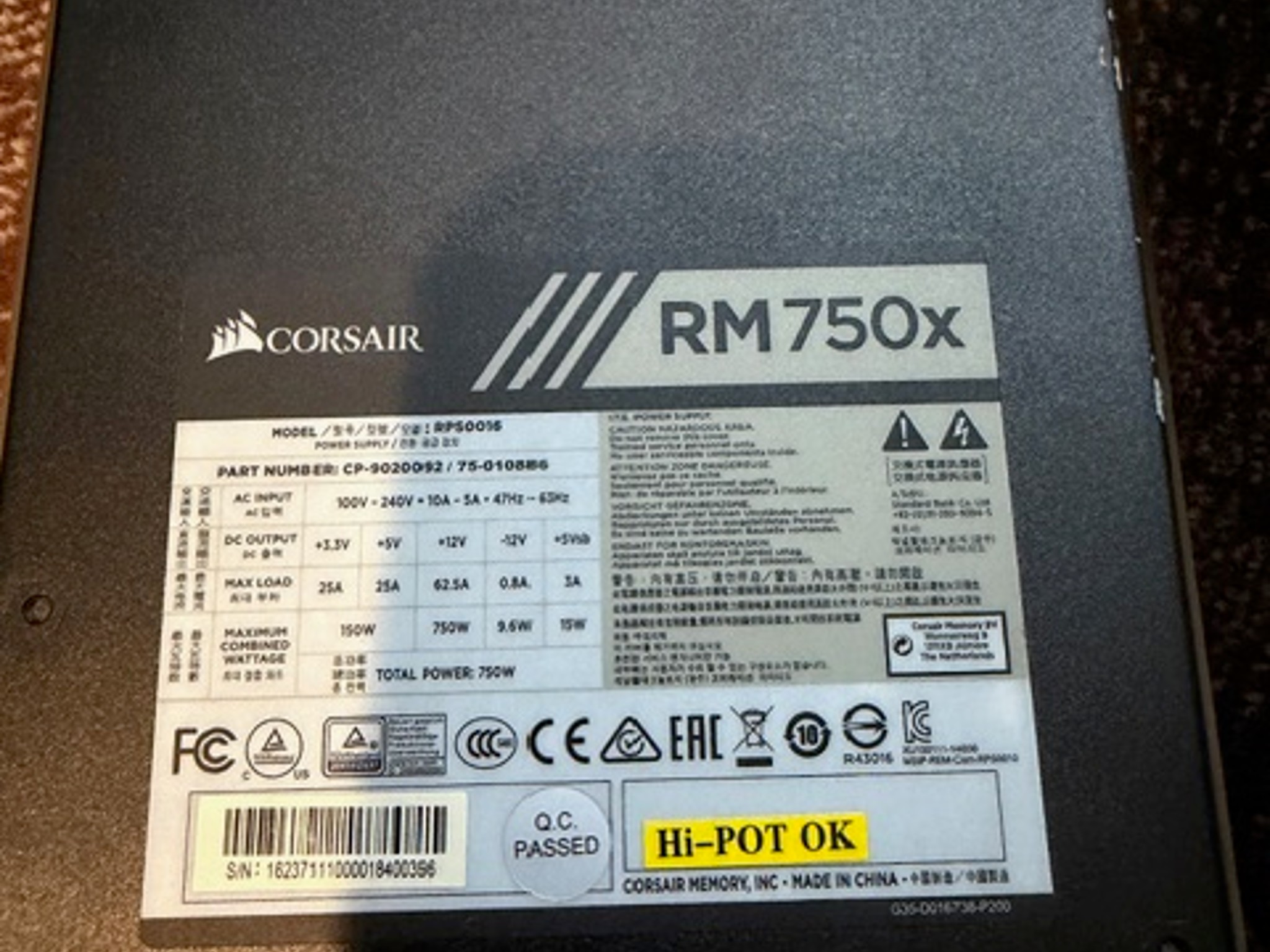Corsair RM750x 750 Watt ATX FUlly Modular Power Supply.