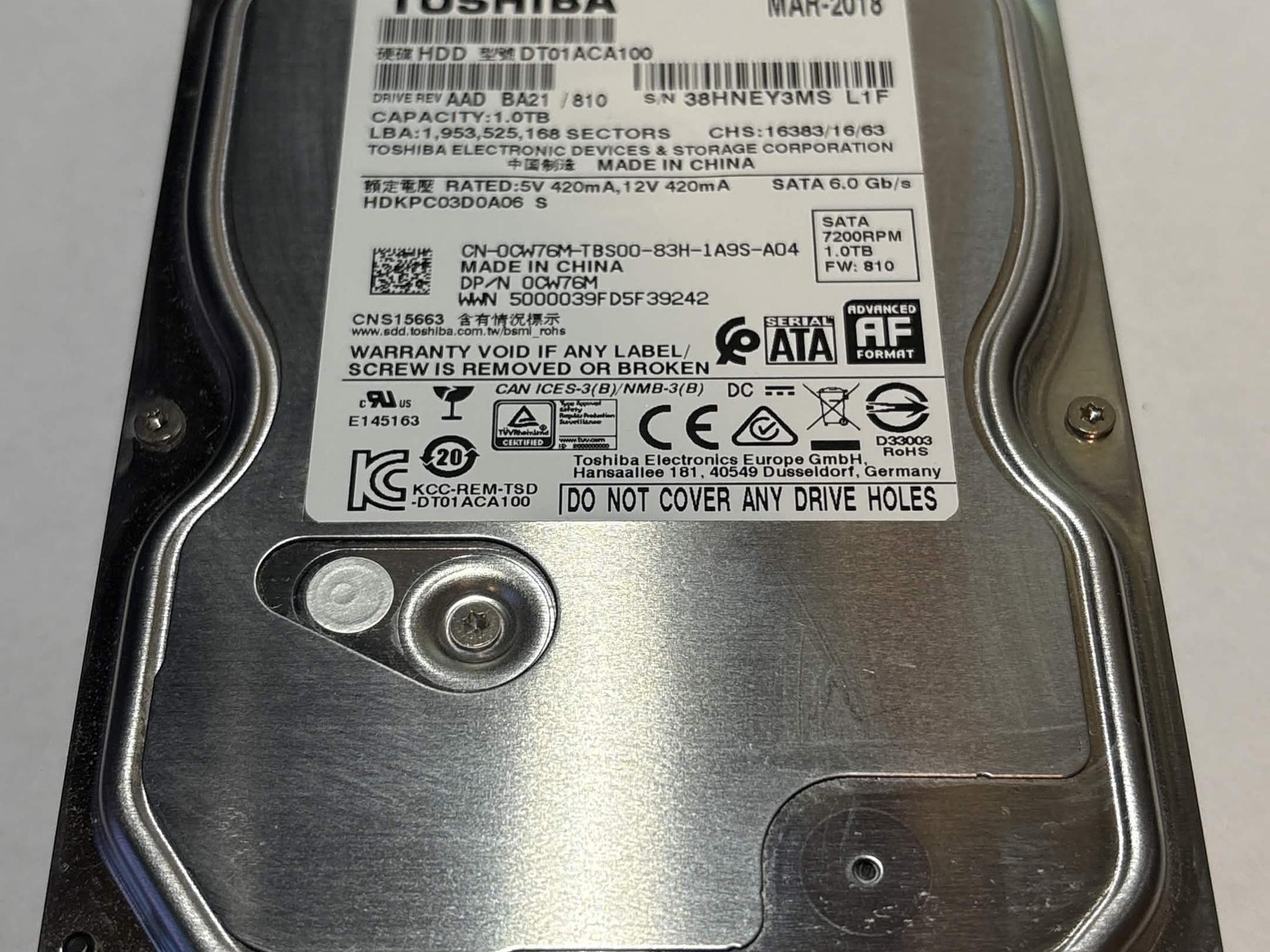 Toshiba DT01ACA100 1TB 7200RPM SATA Hard Drive | Tested & Healthy