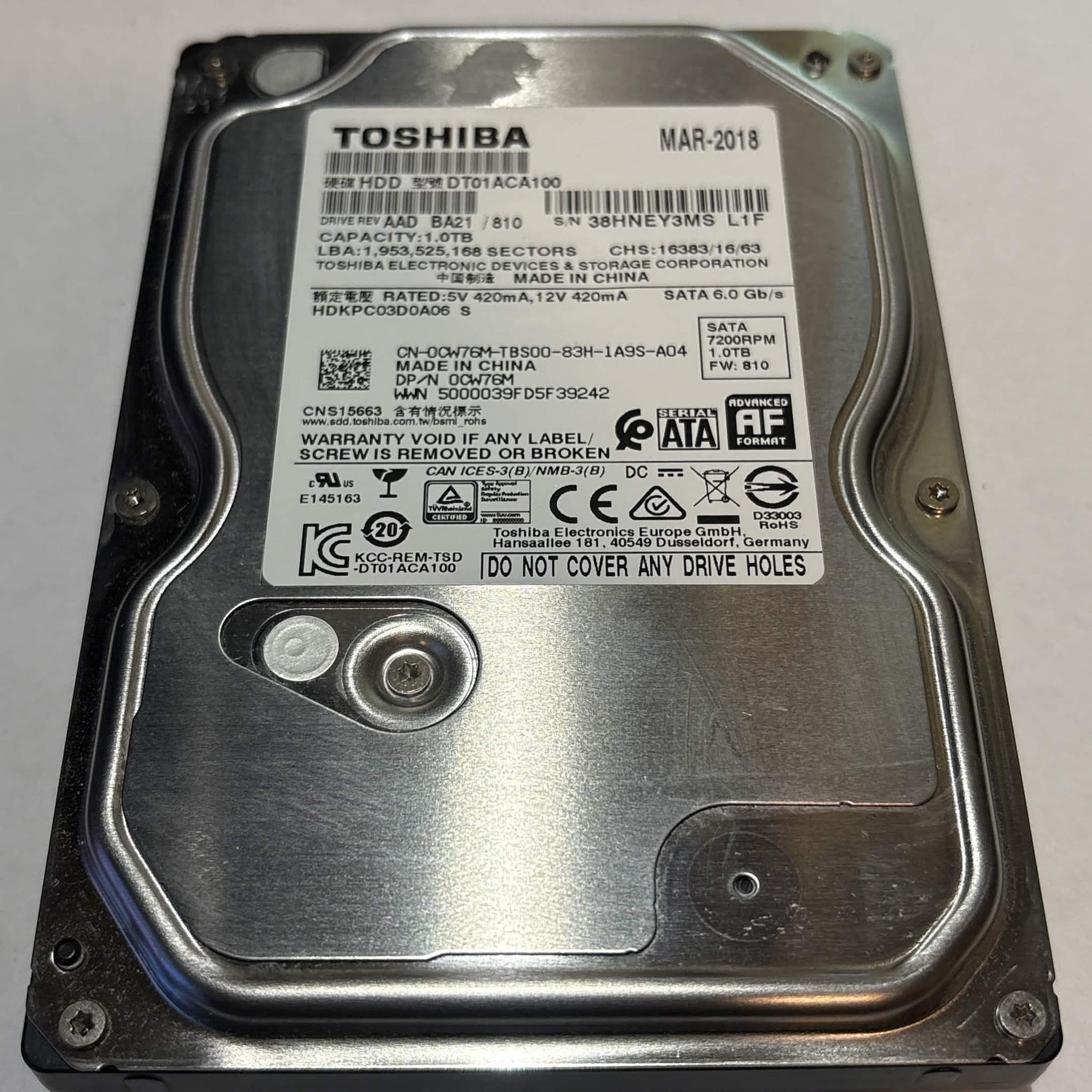 Toshiba DT01ACA100 1TB 7200RPM SATA Hard Drive | Tested & Healthy
