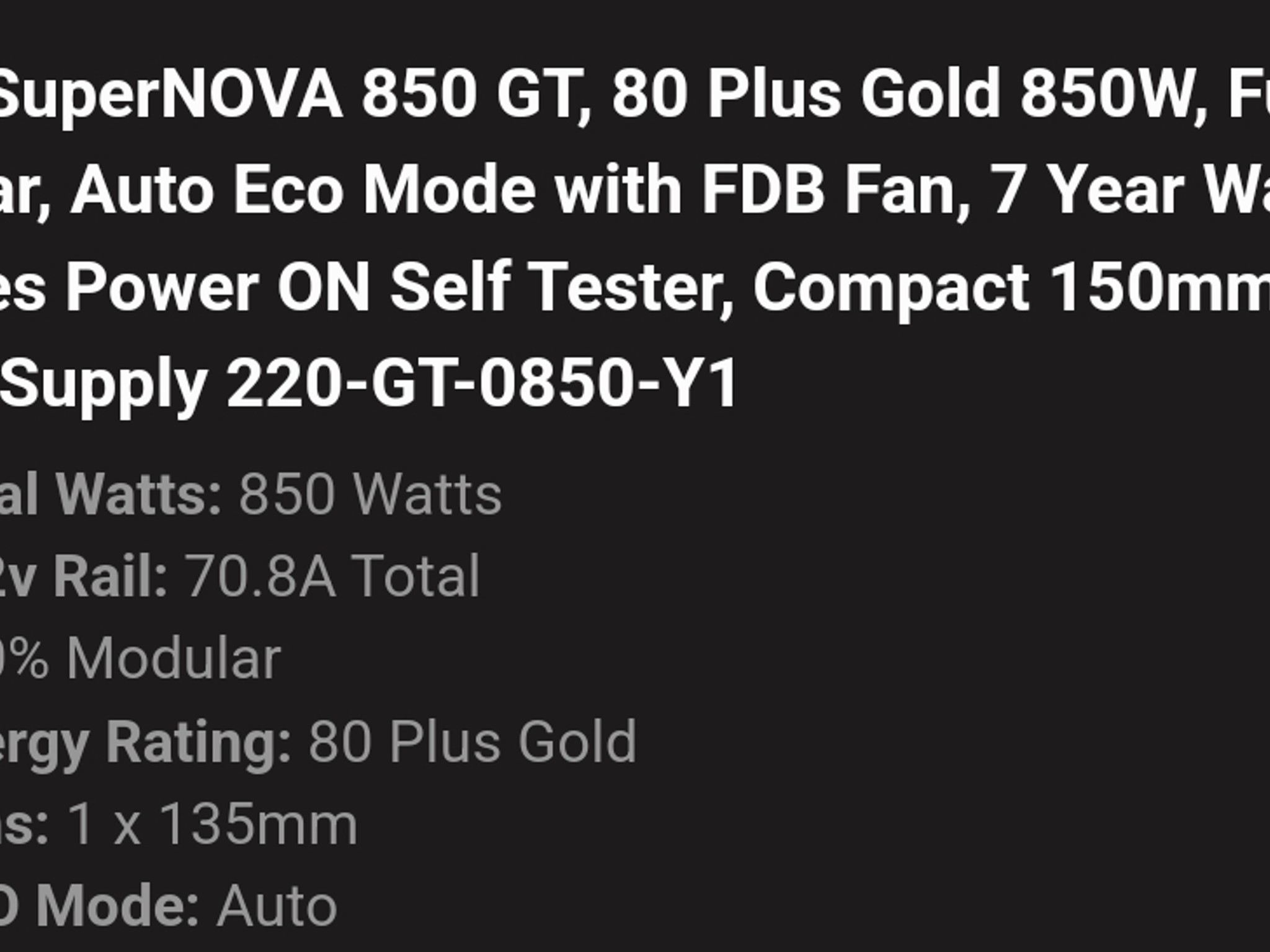 EVGA 850 GT fully modular power supply