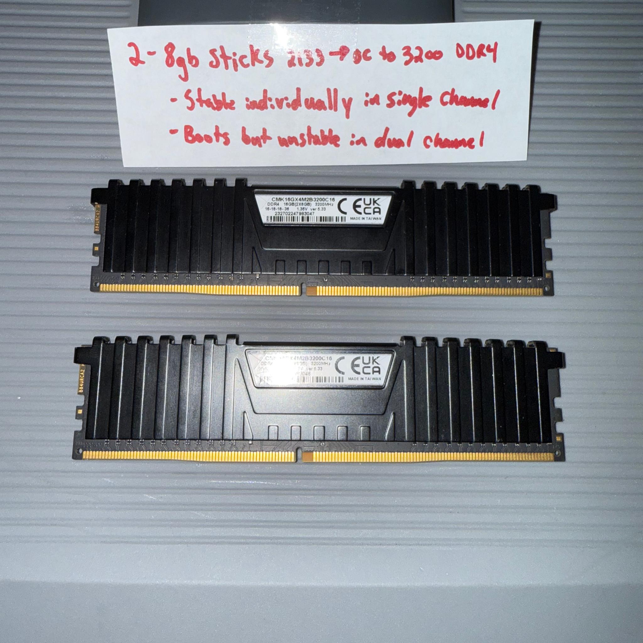 Two sticks of 8gb Corsair DDR4 Ram *READ DESCRIPTION*