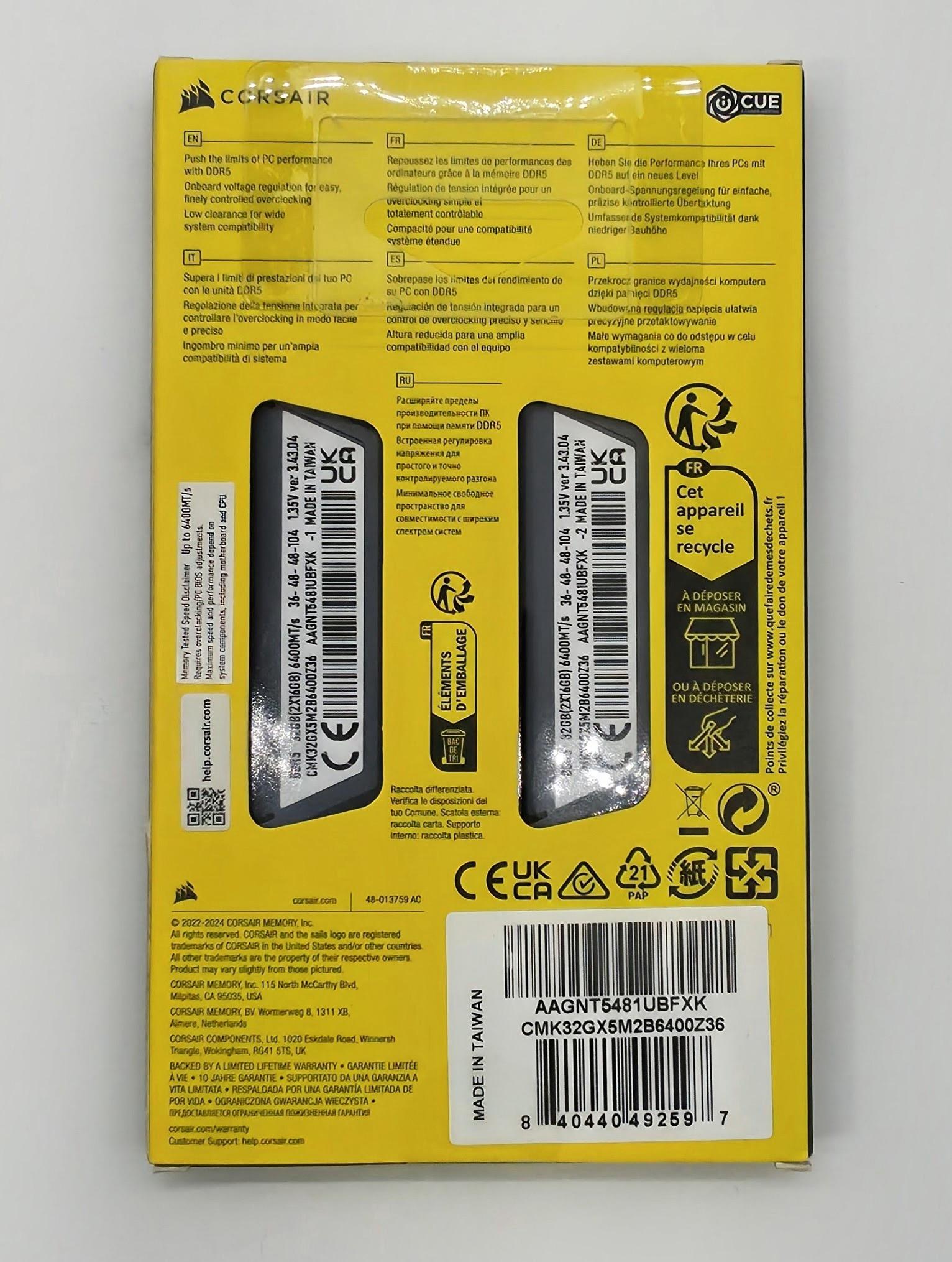 Corsair Vengeance 32GB (2x16GB) DDR5-6400 CL36 RAM KIT Sealed NEW