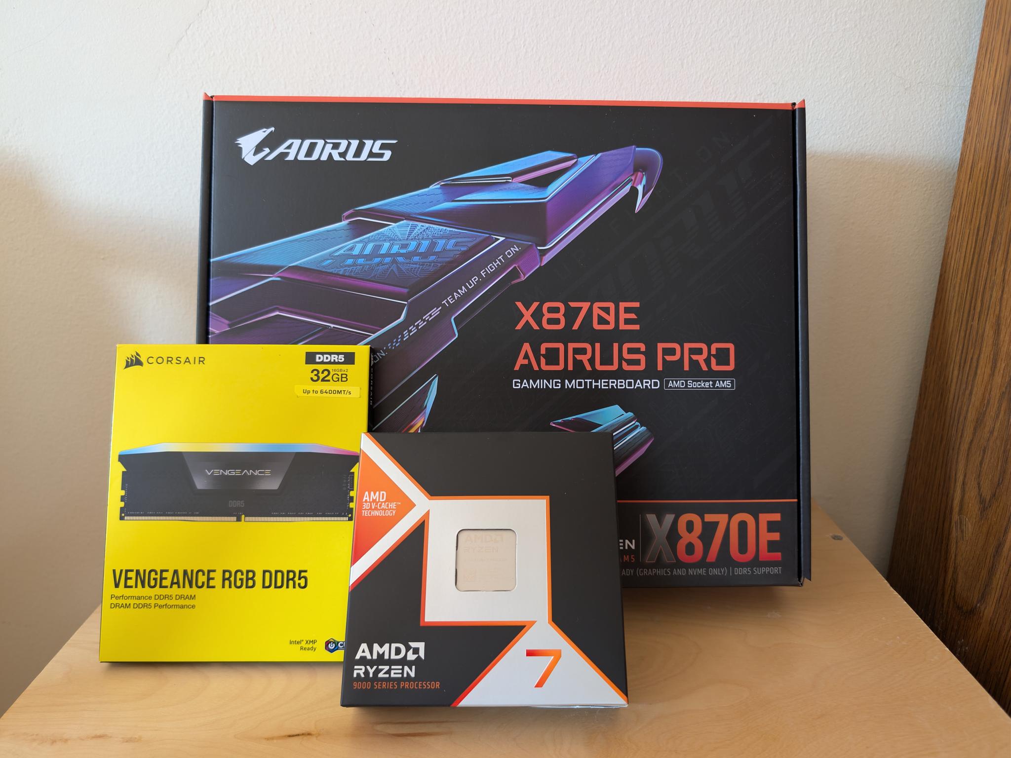 Ryzen 7 9800X3D + Gigabyte X870E AORUS PRO + Corsair Vengeance RGB 32GB DDR5-6400 Bundle