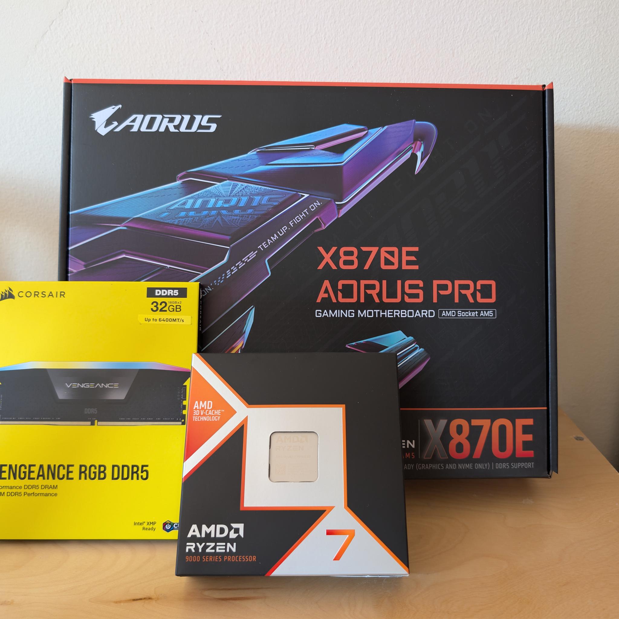 Ryzen 7 9800X3D + Gigabyte X870E AORUS PRO + Corsair Vengeance RGB 32GB DDR5-6400 Bundle