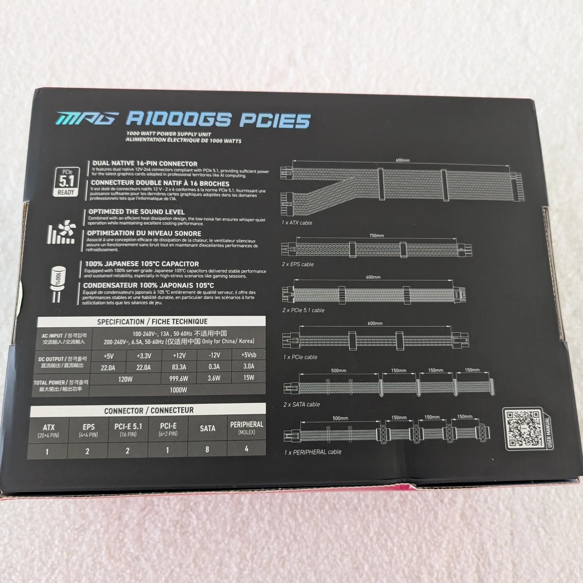 MPG A1000GS PCIE5 1000W Power Supply