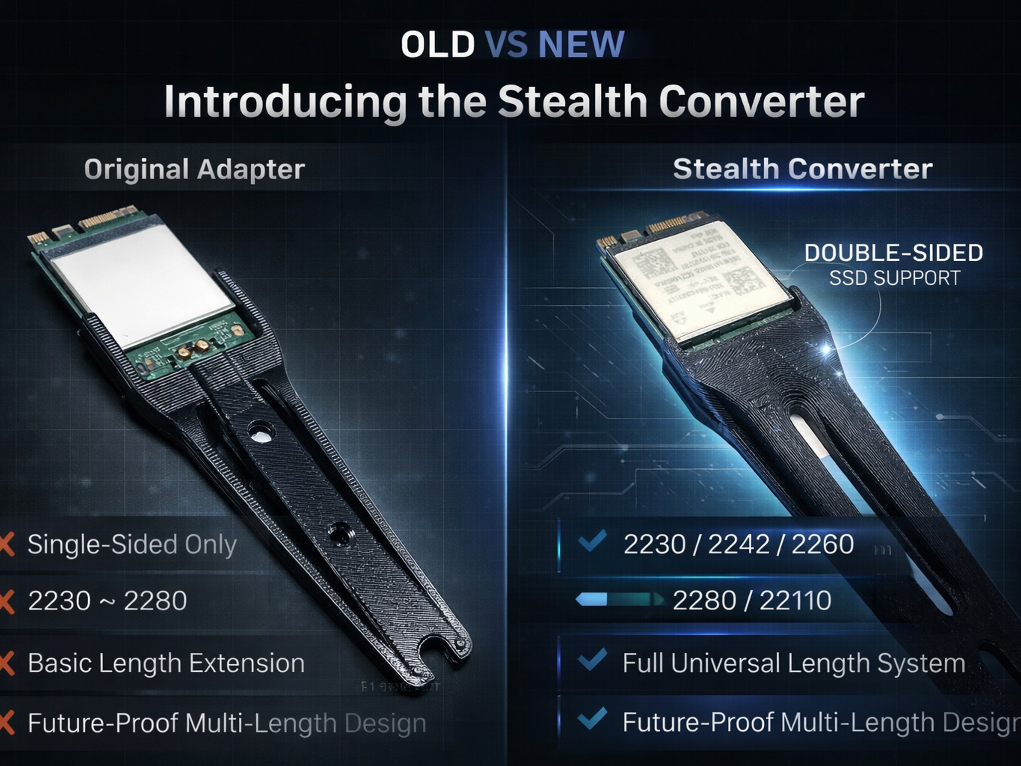 Universal NVMe Length Extension Adapter. Extend Any Drive Length from 2230, 2242, 2260 & 2280