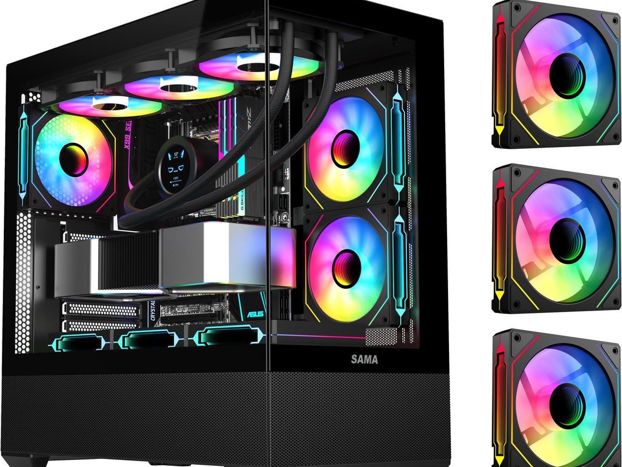 SAMA SV02 Black ATX PC Case w/ 3 ARGB Fans Pre-Installed