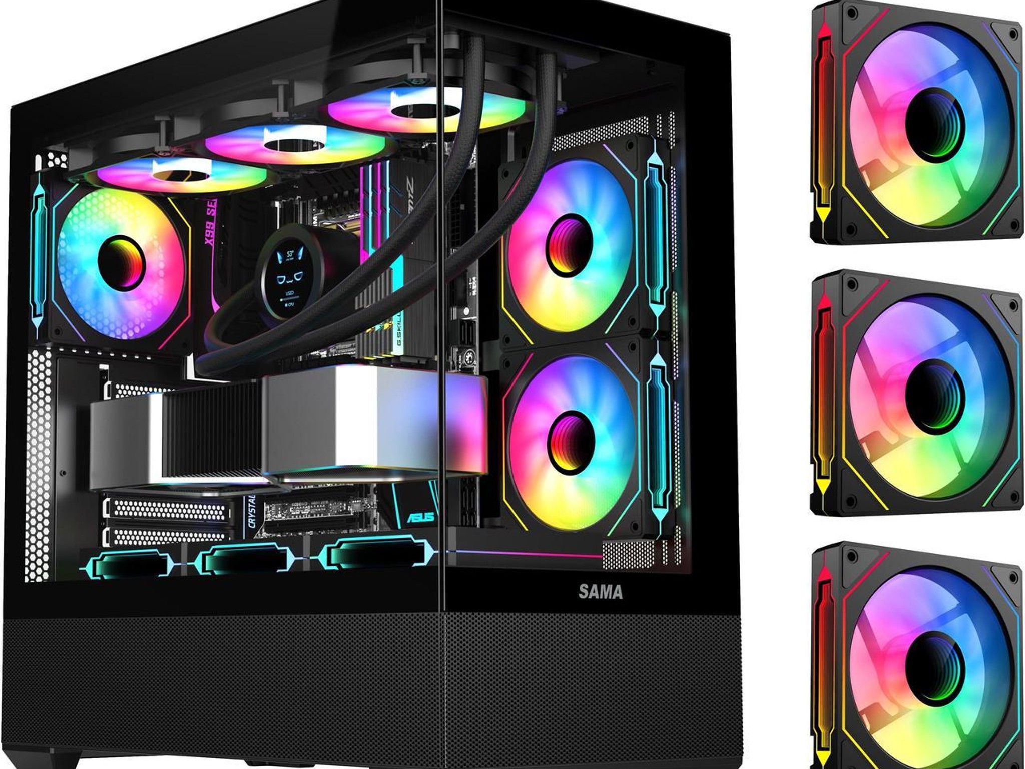 SAMA SV02 Black ATX PC Case w/ 3 ARGB Fans Pre-Installed
