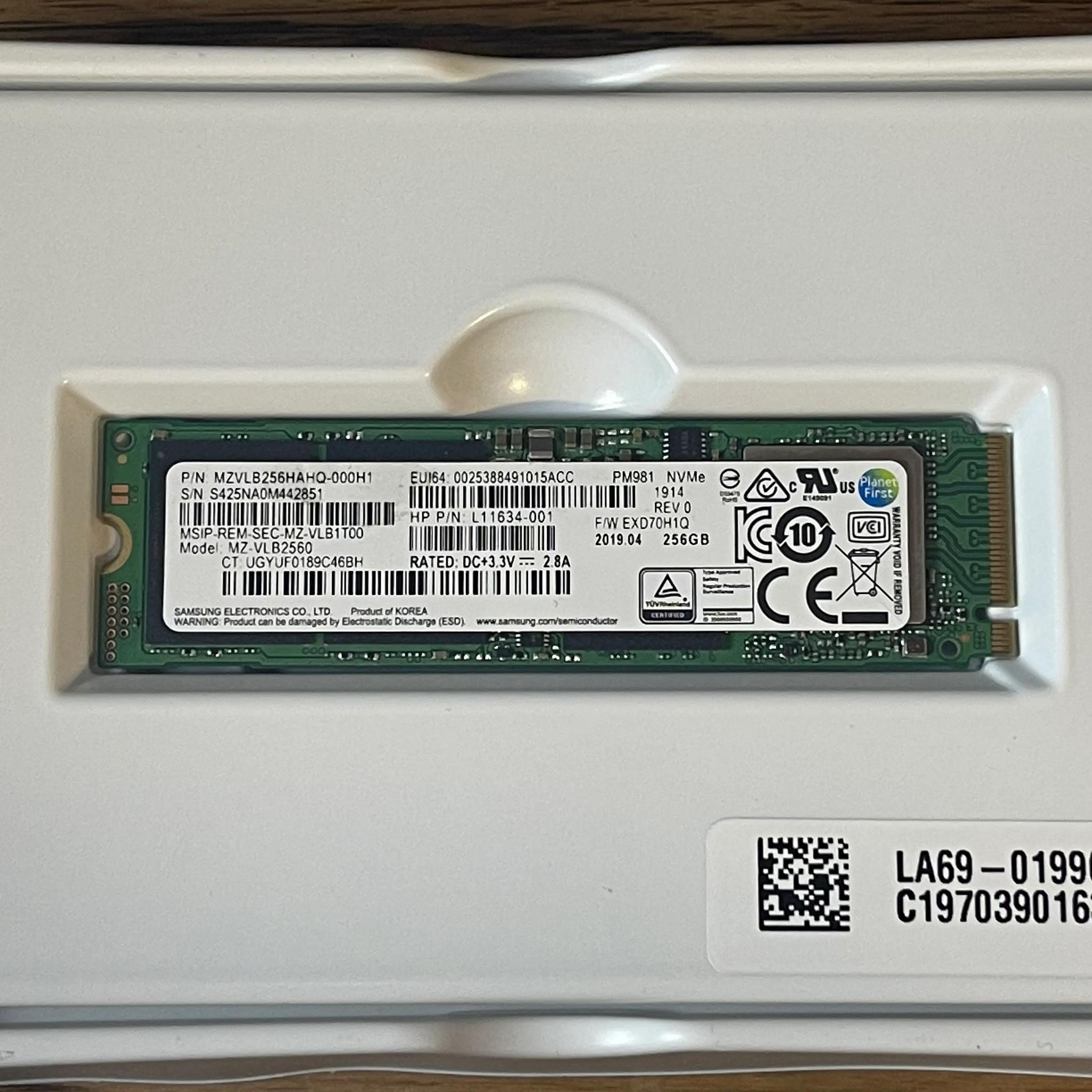 Used, Samsung PM981 256GB NVMe M.2 SSD