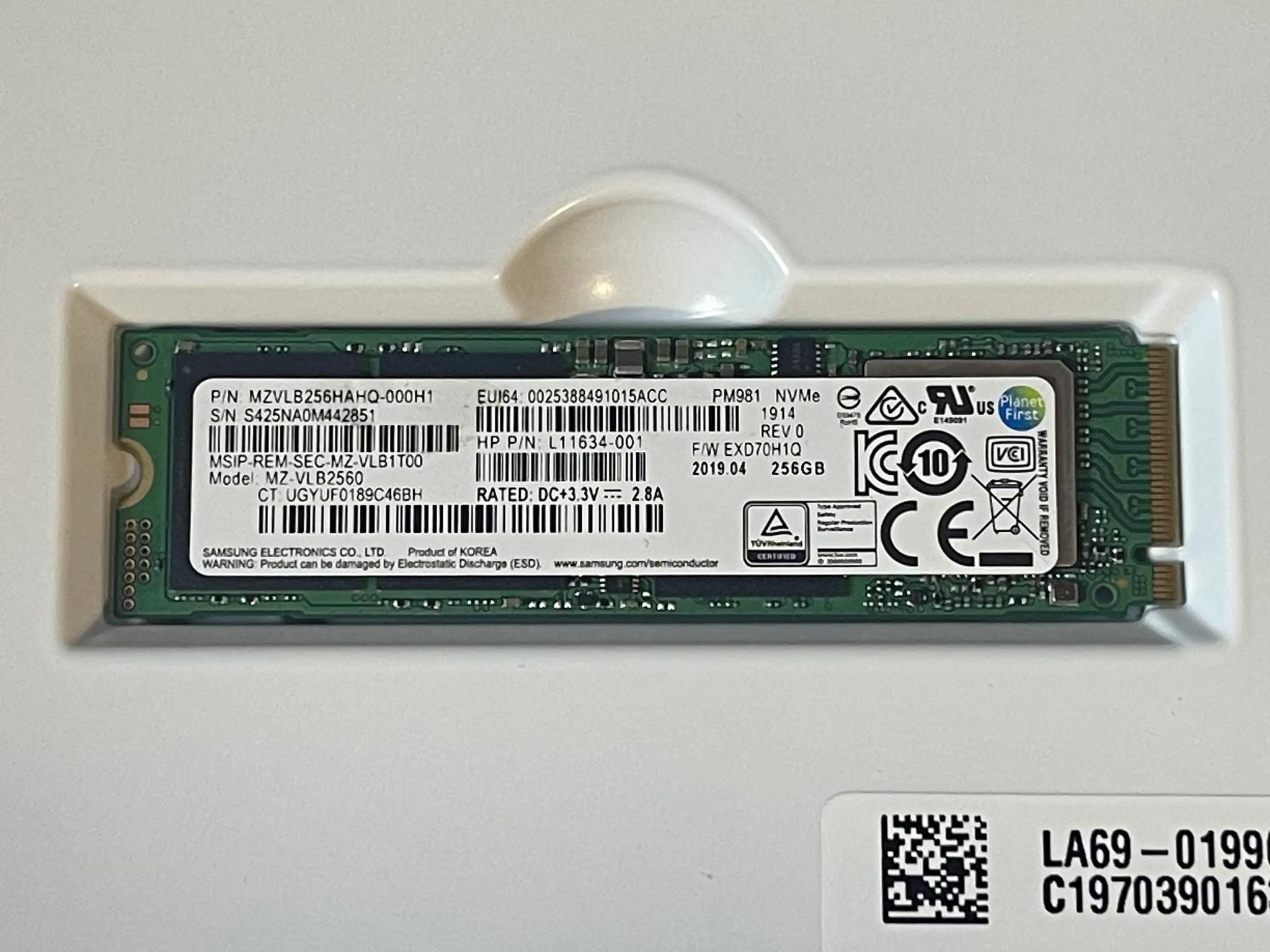 Used, Samsung PM981 256GB NVMe M.2 SSD