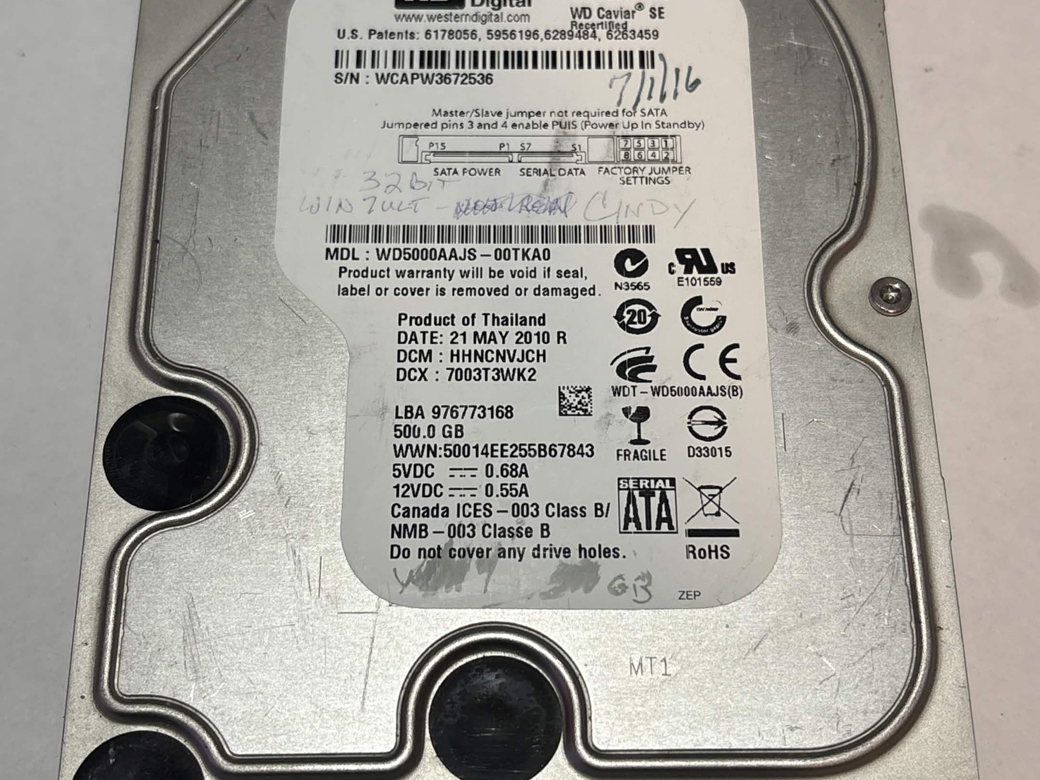 Western Digital Caviar SE 500GB SATA Hard Drive | Tested & Functional