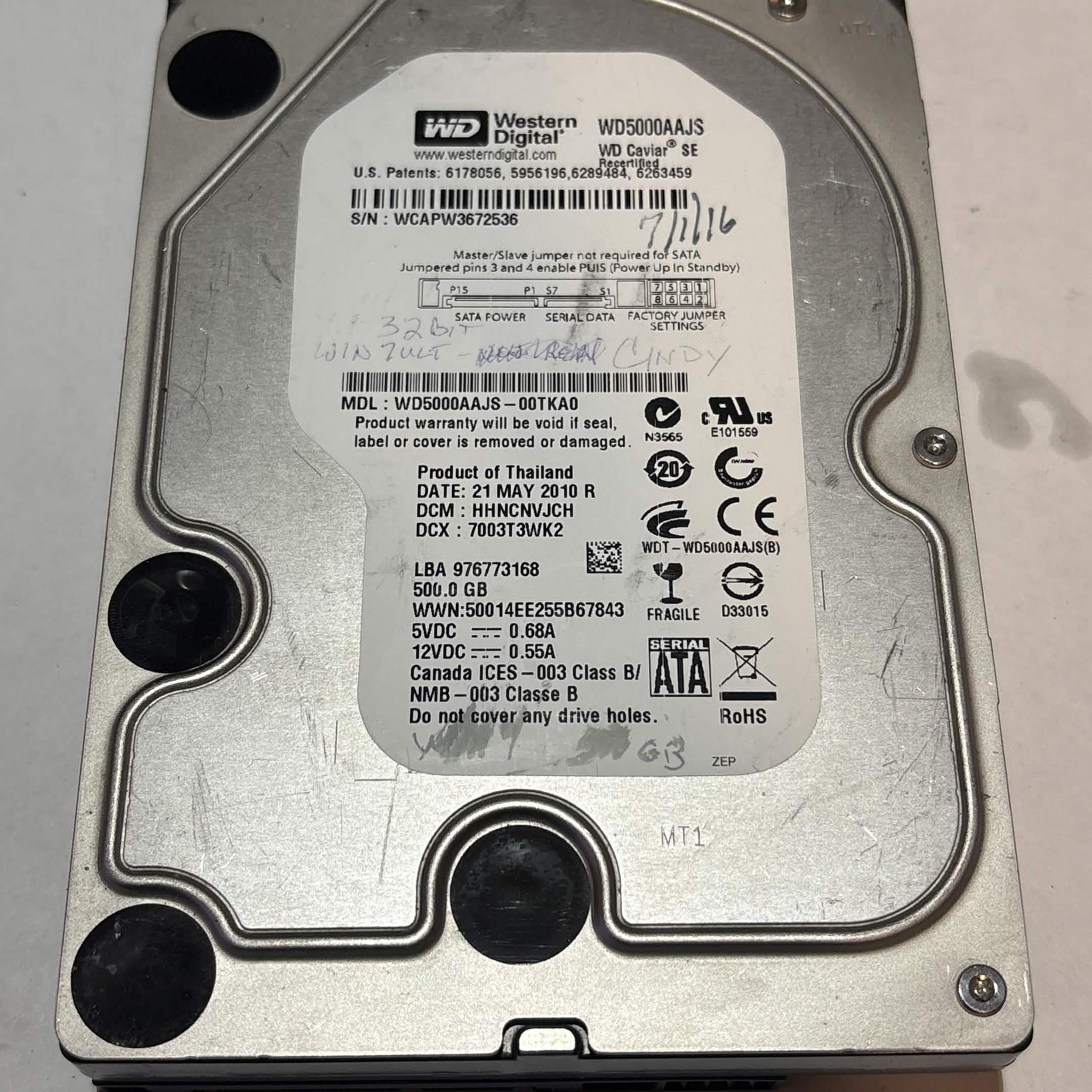 Western Digital Caviar SE 500GB SATA Hard Drive | Tested & Functional