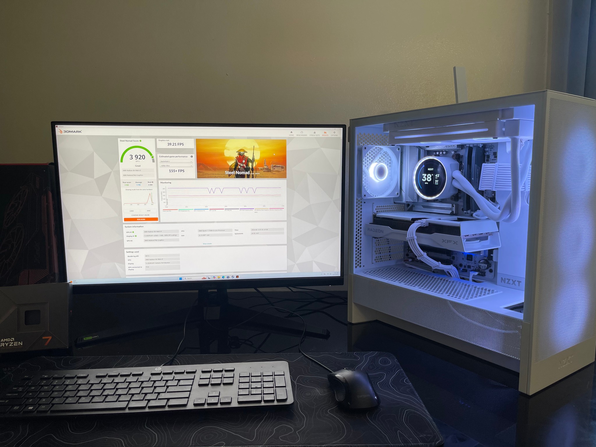 ❄️🌟ALL NEW! AM5 White PC / RX 9060 XT/ Ryzen 7 7700x/ 32GB DDR5/ 1TB gen4.🌟❄️