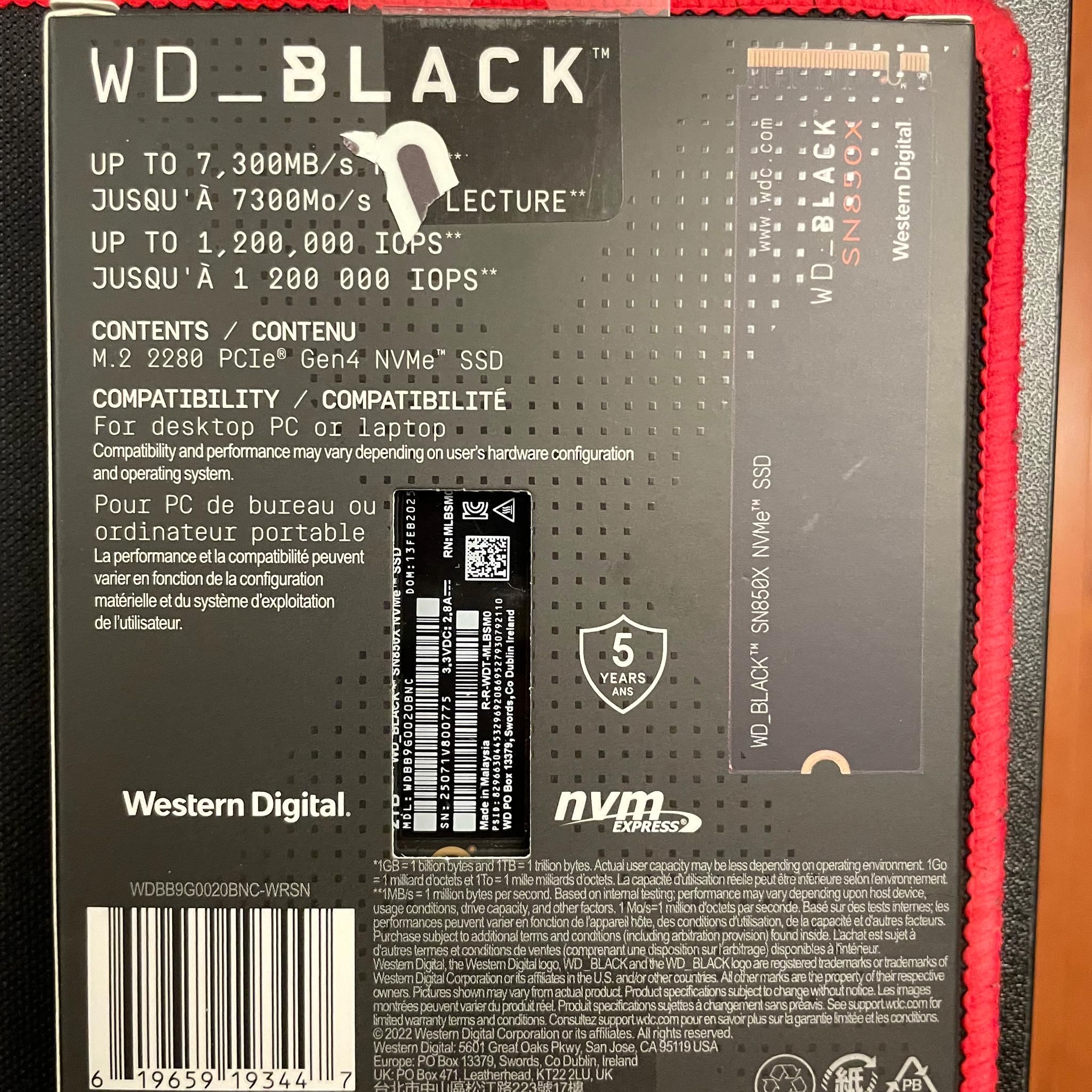 WD_BLACK SN850X NVMe SSD 2TB - M.2 2280, Up to 7,300 MB/s Read speeds, Up to 6,300 MB/s write speeds