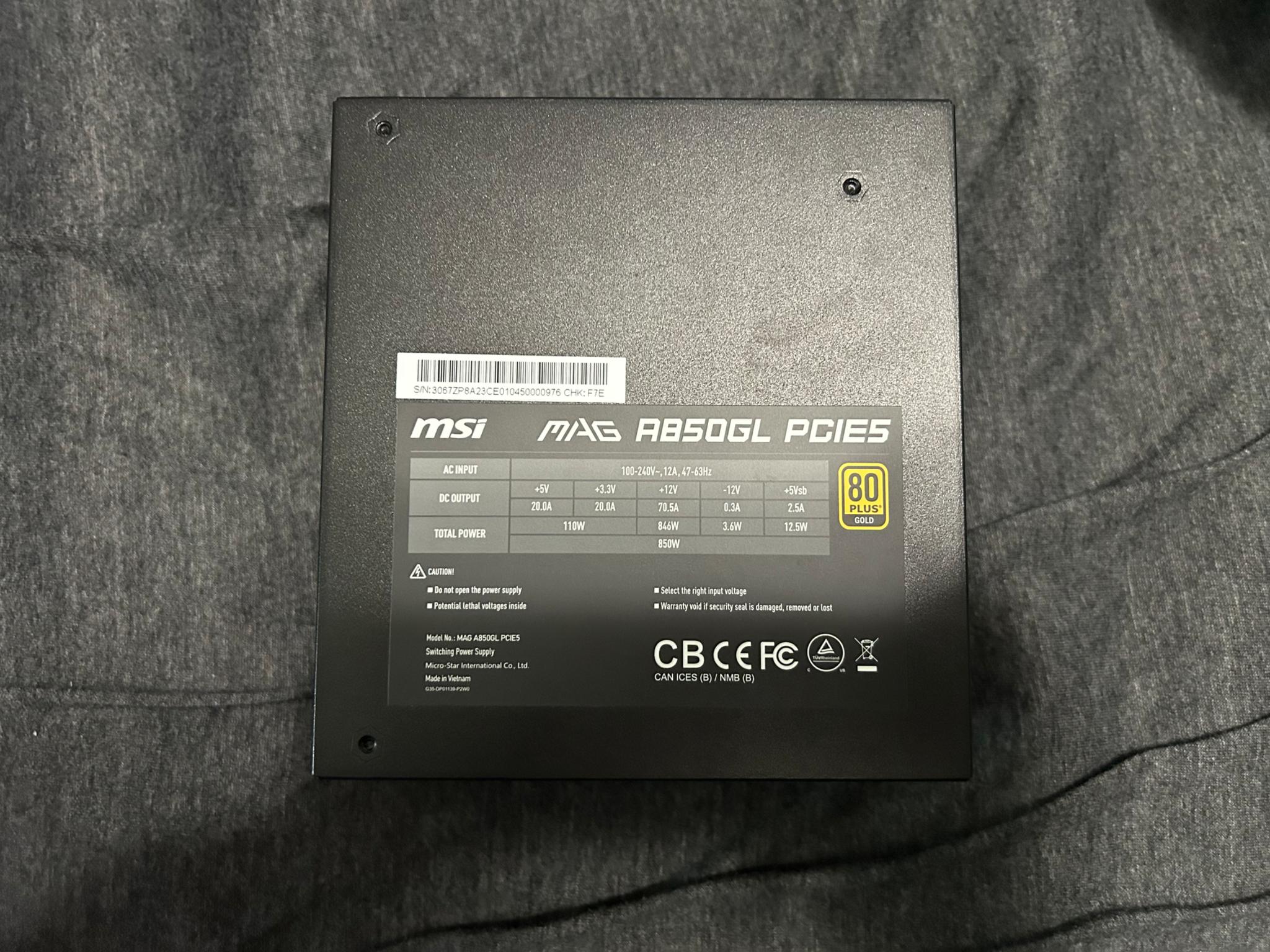 850W MSI MAG A850GL with custom cables!