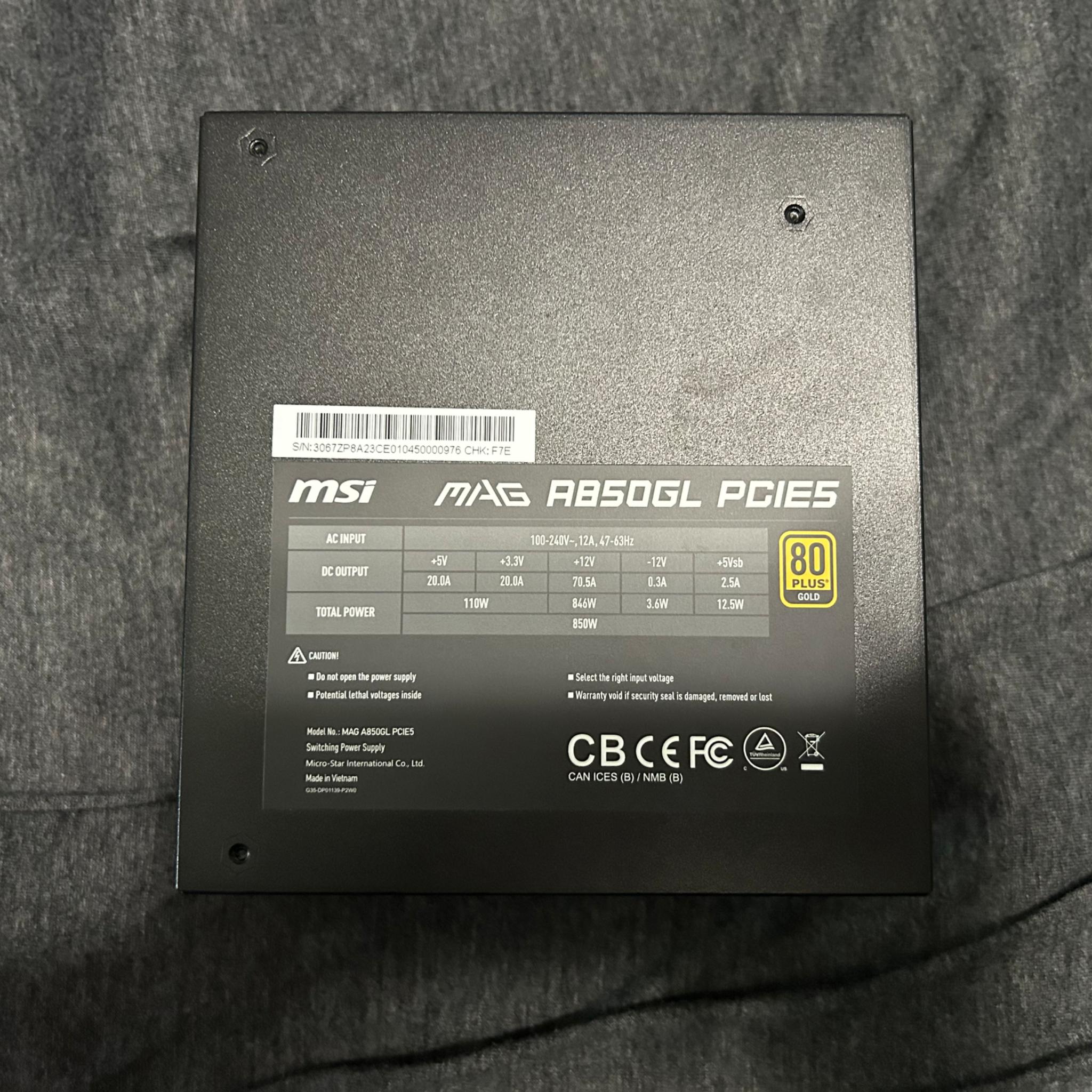 850W MSI MAG A850GL with custom cables!
