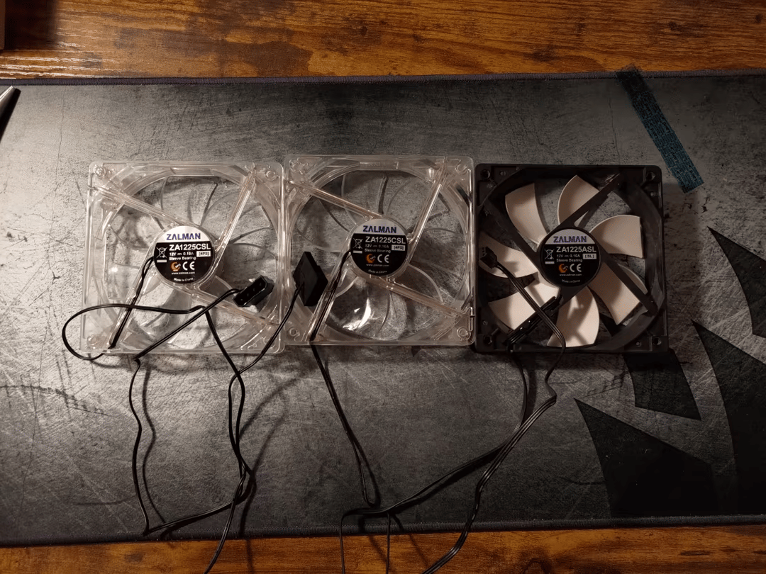 Pack of 3 120mm Zalman Case Fans - 2 Clear Blue LED Molex + 1 Black/White 3-Pin