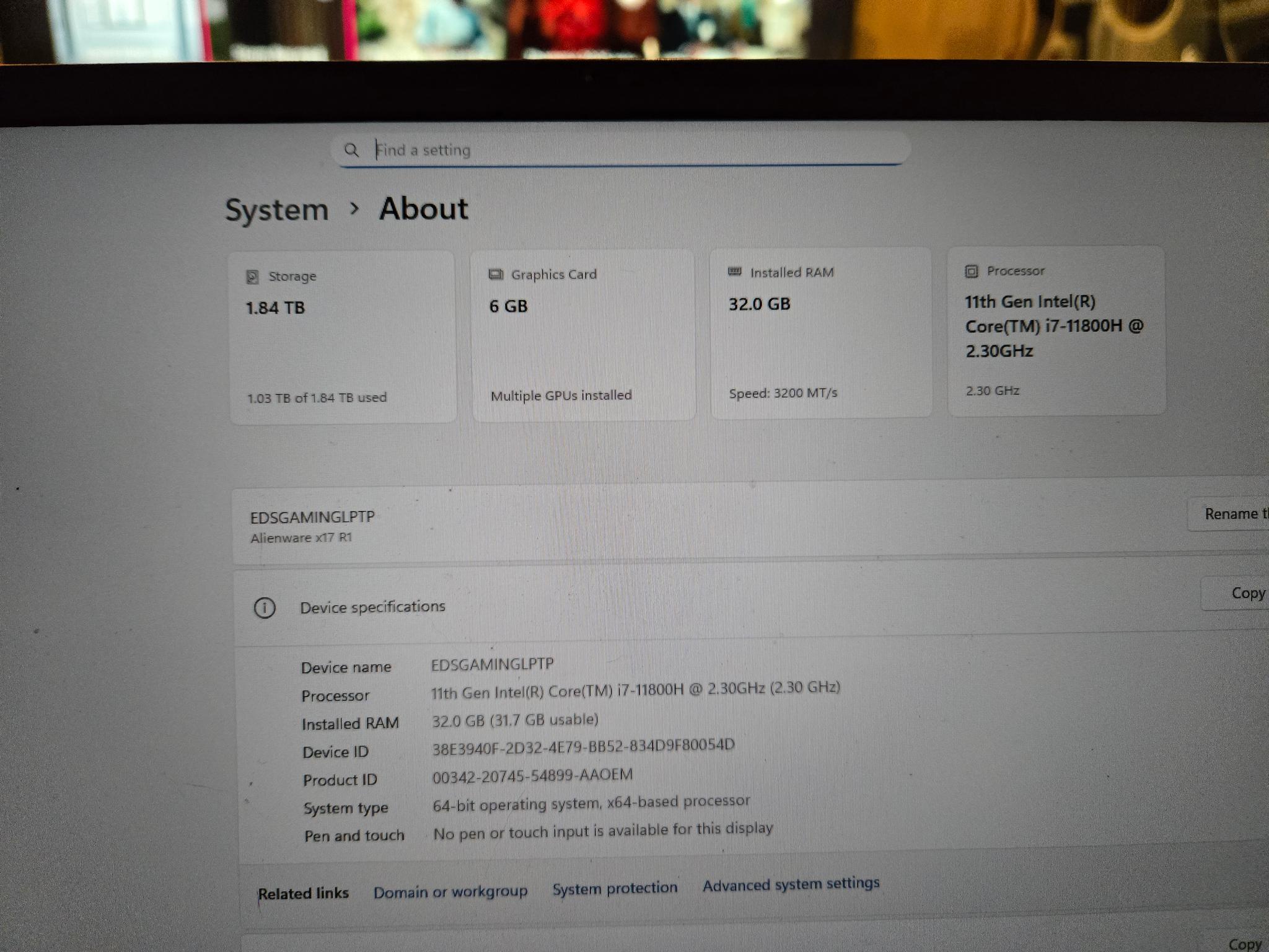 Alienware x17 R1 i7 11600H RTX3060 32GB RAM 2TB NVME