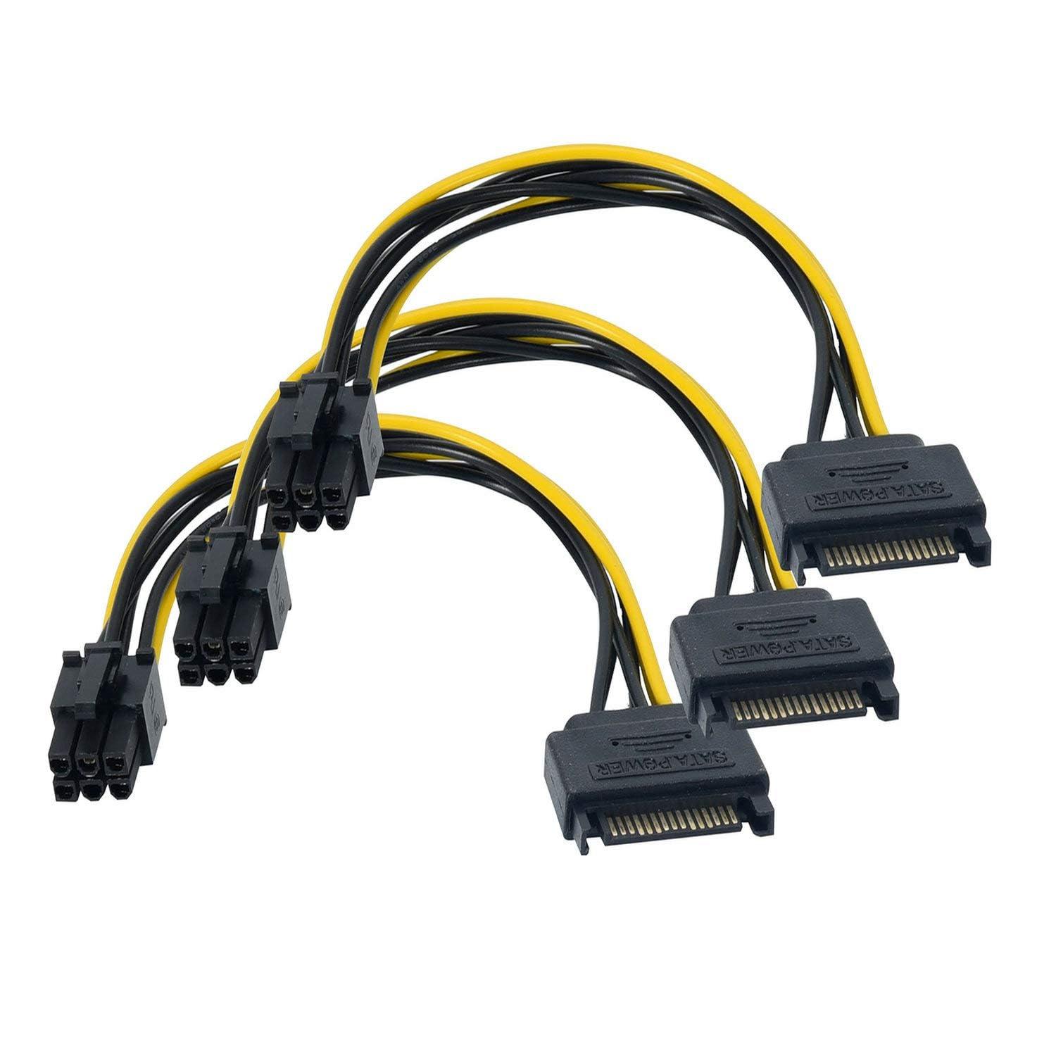 Pienmor 6 Pin SATA to PCIe Power Cable Adapter (3 Pack, 8 Inch)