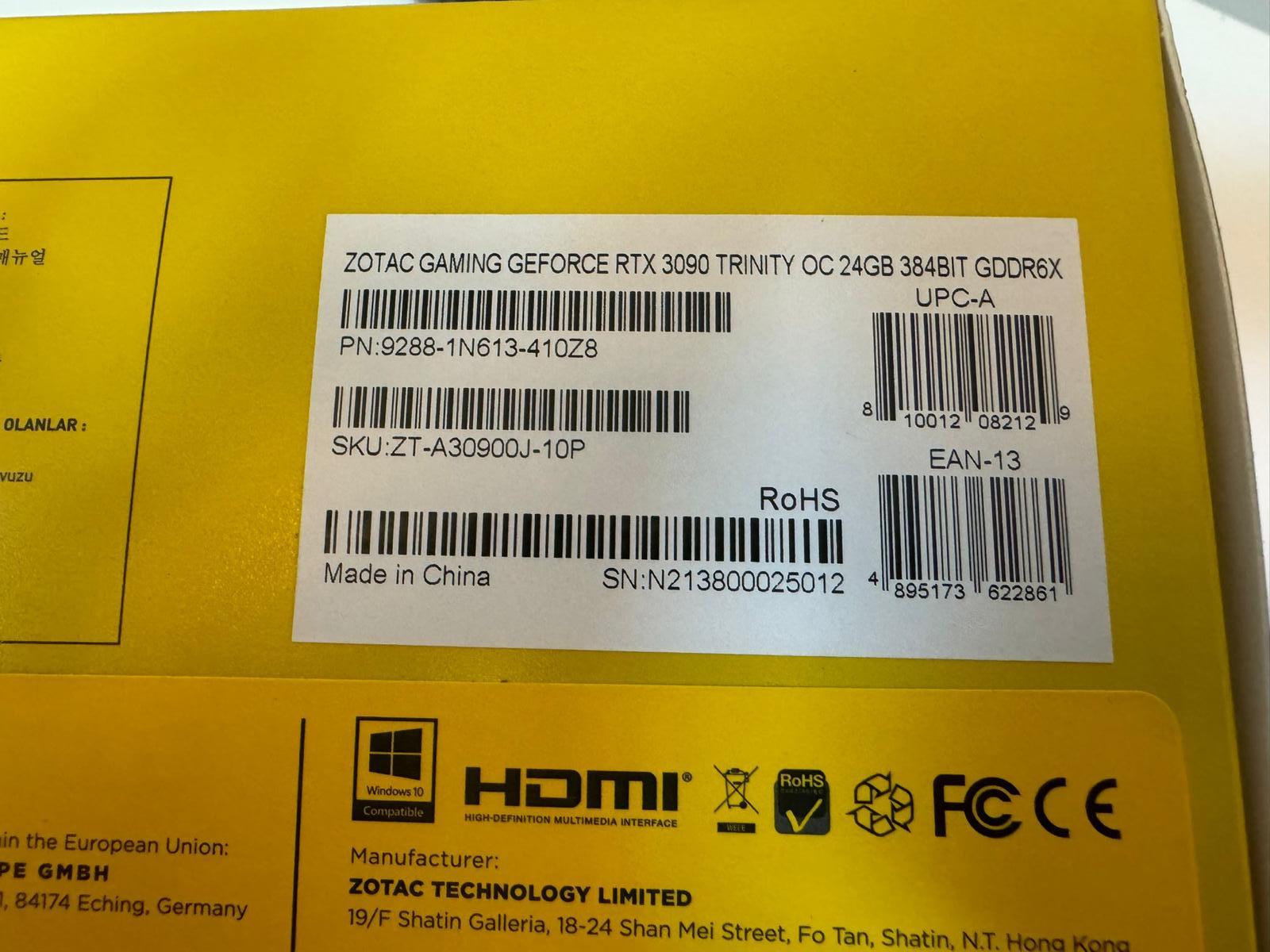 USED ZOTAC GEFORCE RTX 3090 TRINITY OC 24GB GDDR6X