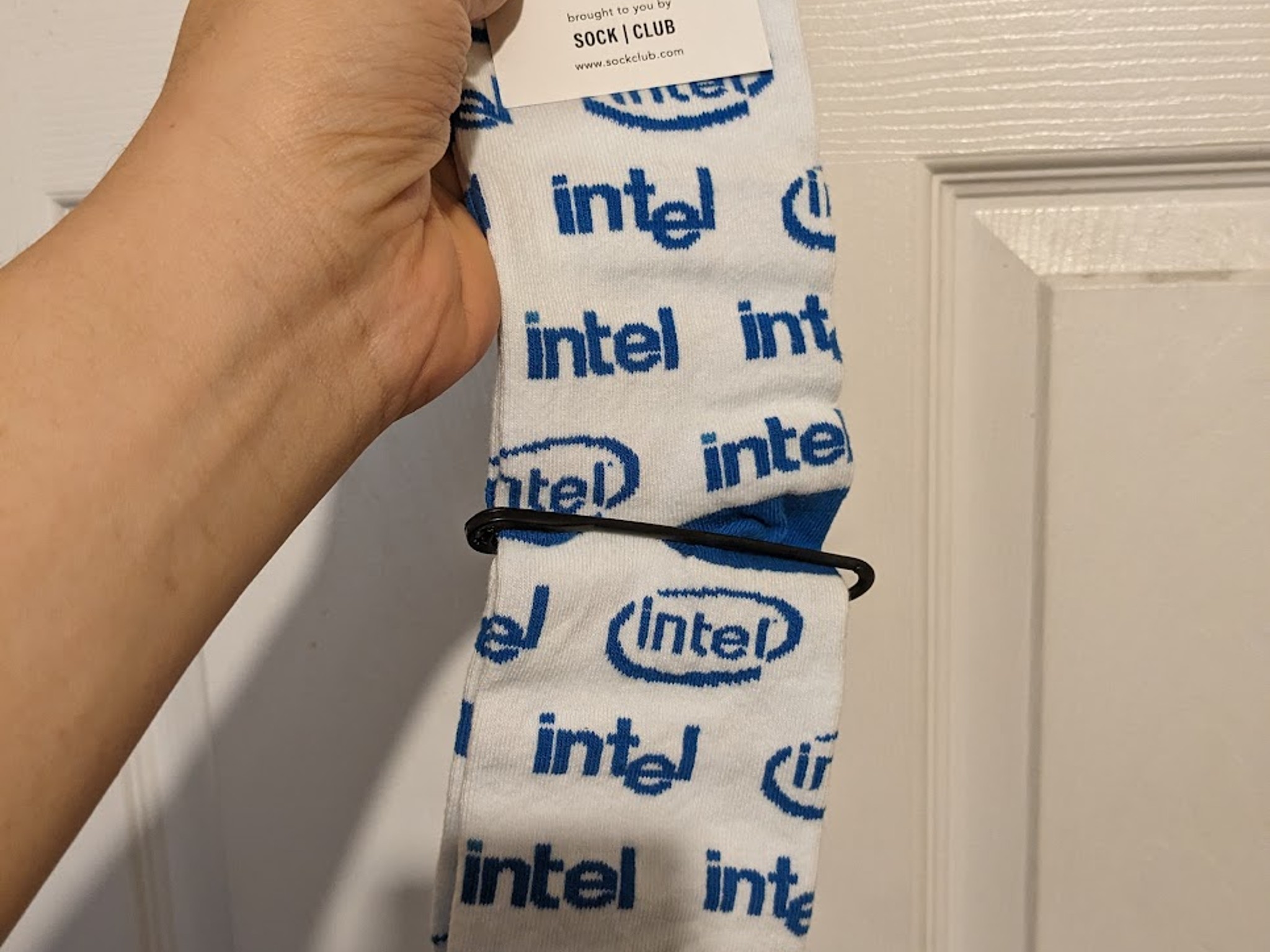 New Open Box Intel Socks, White/Blue