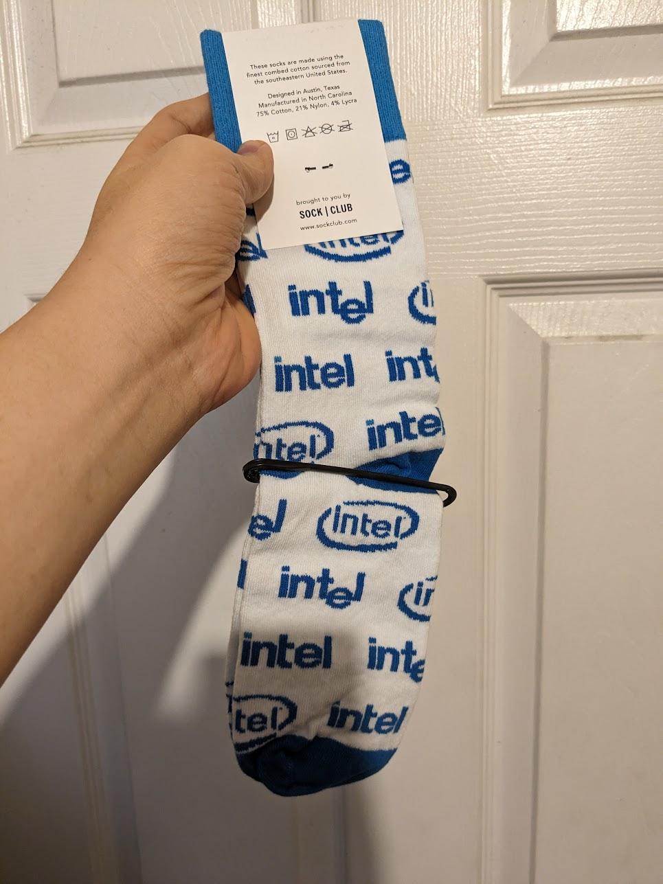 New Open Box Intel Socks, White/Blue
