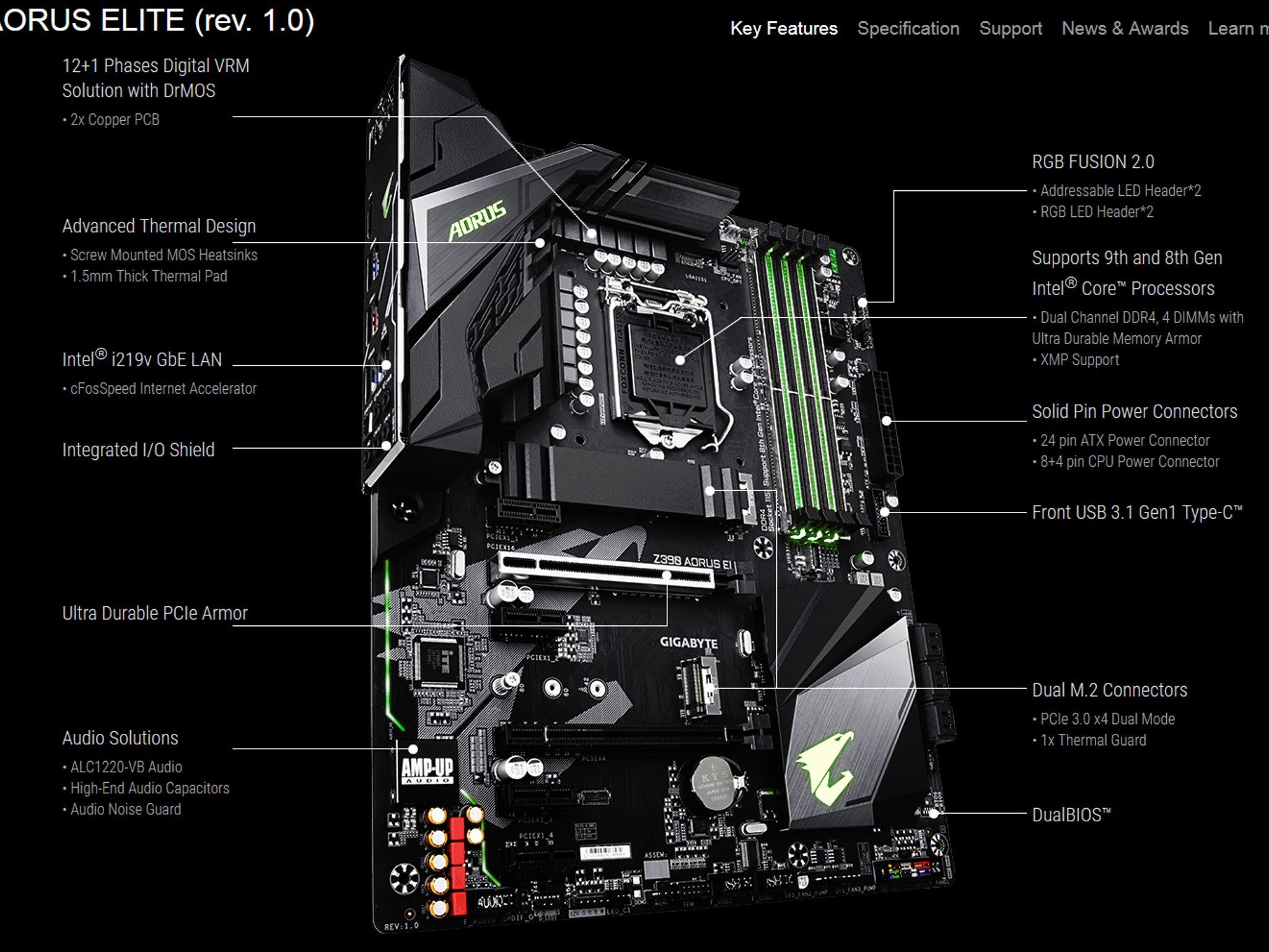 NEW! GIGABYTE AORUS ELITE LGA 1151 Intel Z390 ATX Intel Motherboard