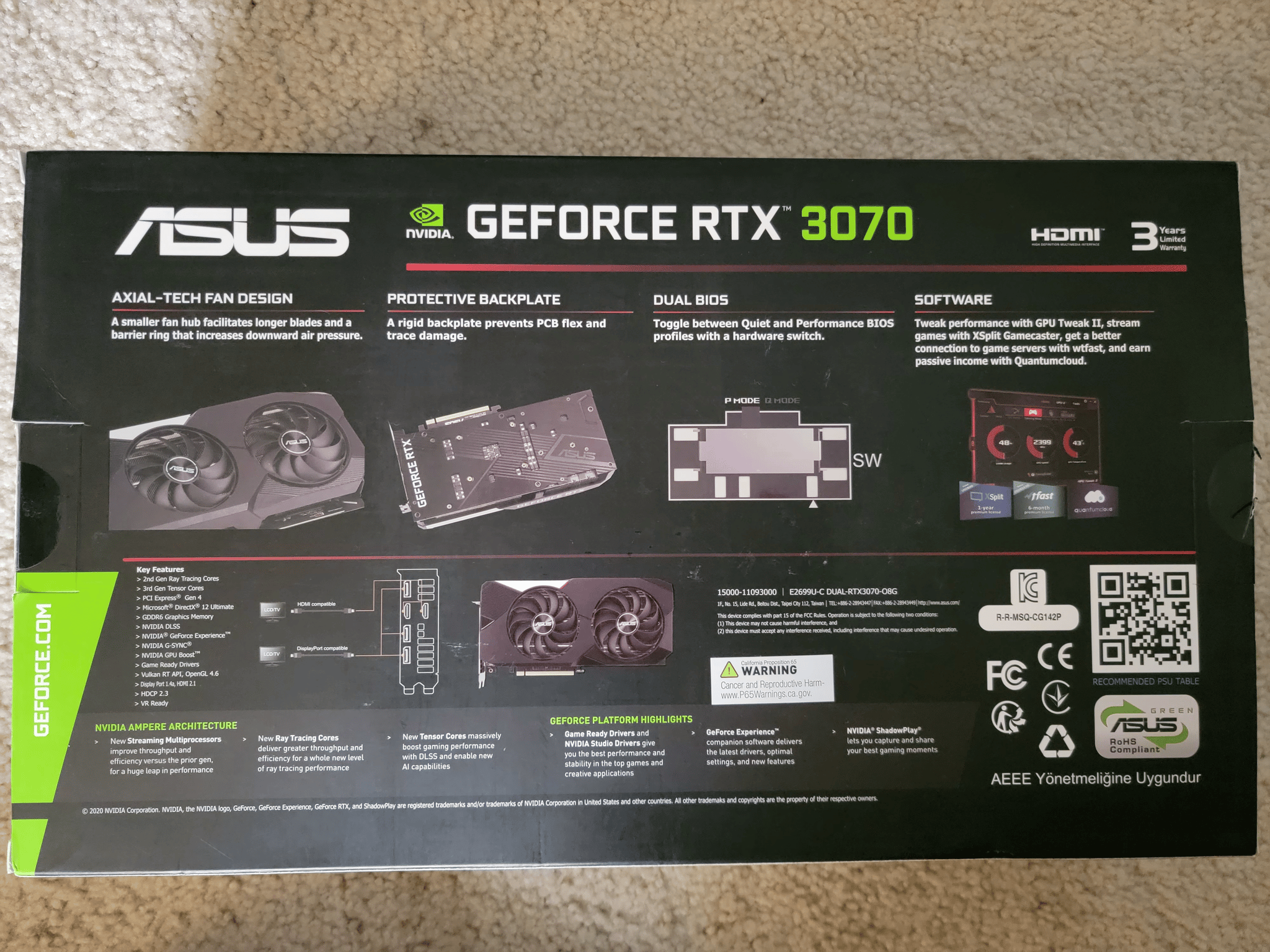 Asus Dual RTX 3070 V2 OC 8GB GDDR6 LHR Like New With Original Box