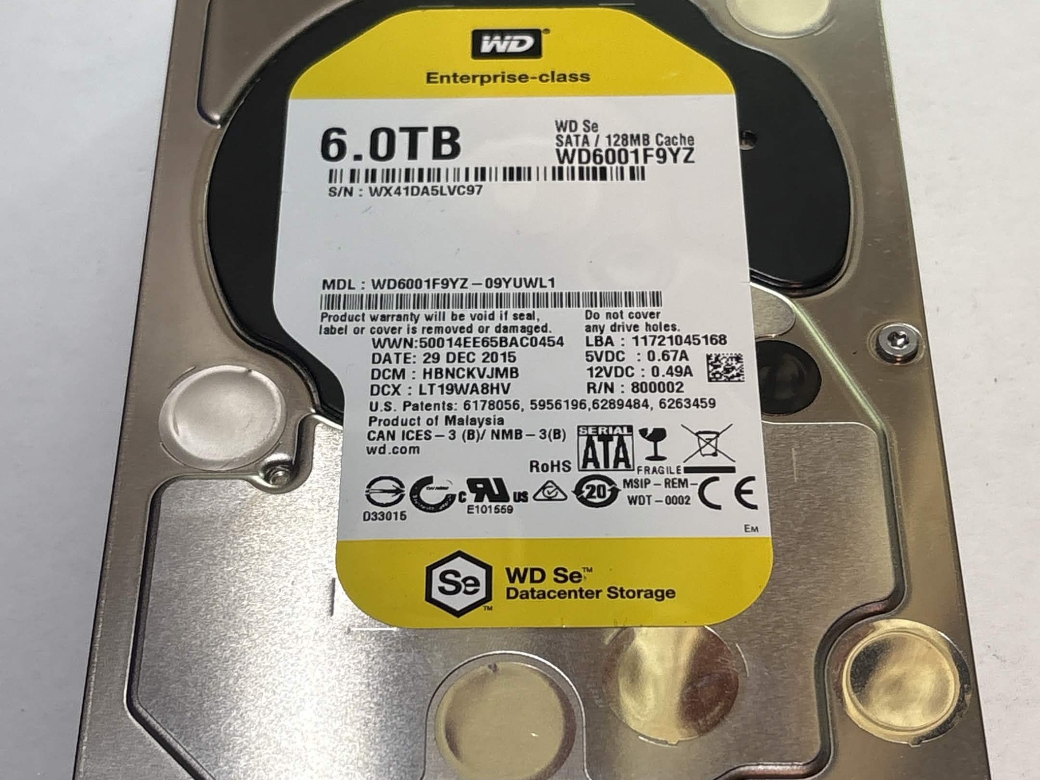 WD Se 6TB WD6001F9YZ 7200RPM SATA Enterprise HDD – 23,776 Hours – SMART Good