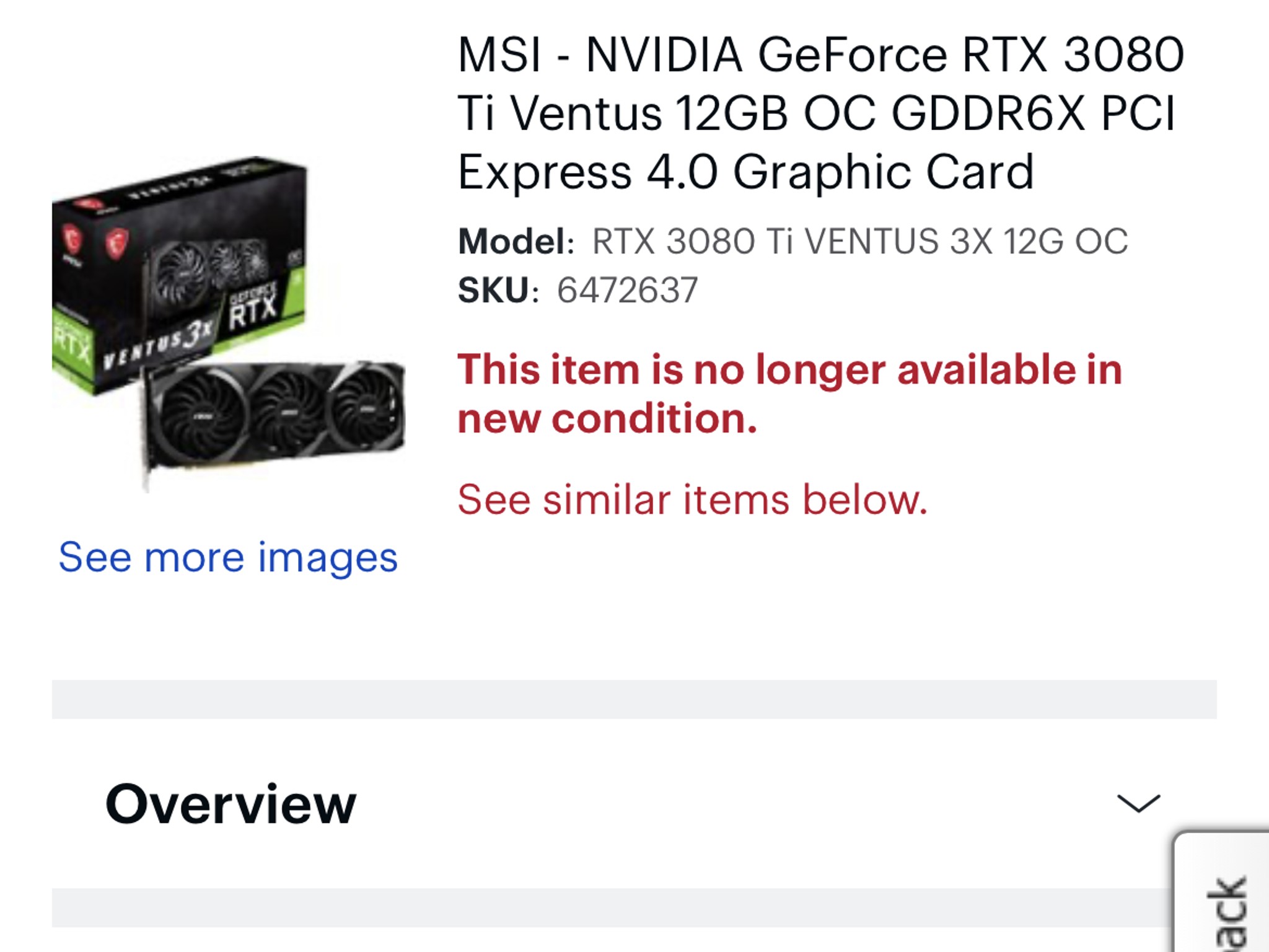 MSI - 3080TI - NVIDIA GeForce RTX 3080 Ti Ventus 12GB OC - USED LIKE NEW