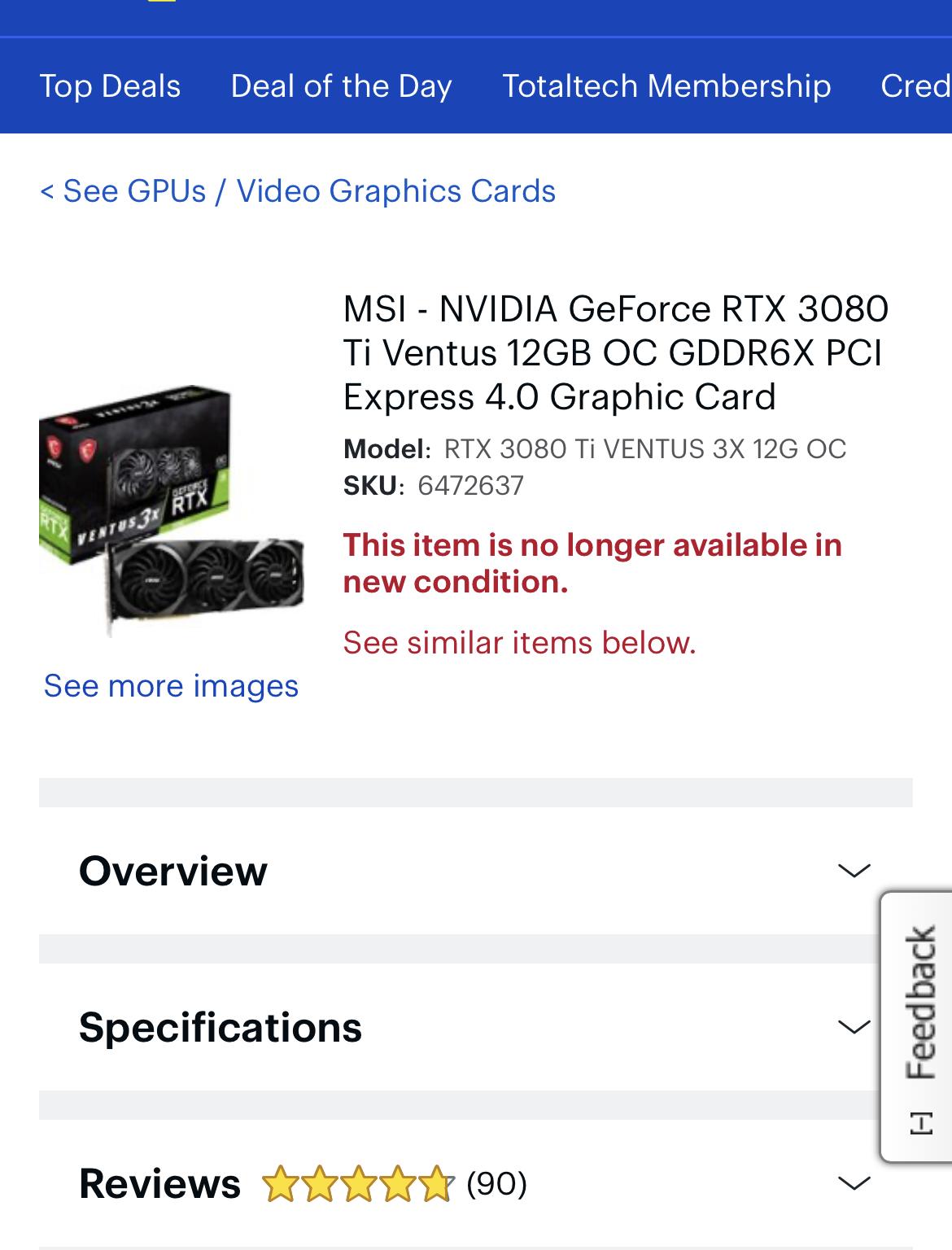 MSI - 3080TI - NVIDIA GeForce RTX 3080 Ti Ventus 12GB OC - USED LIKE NEW