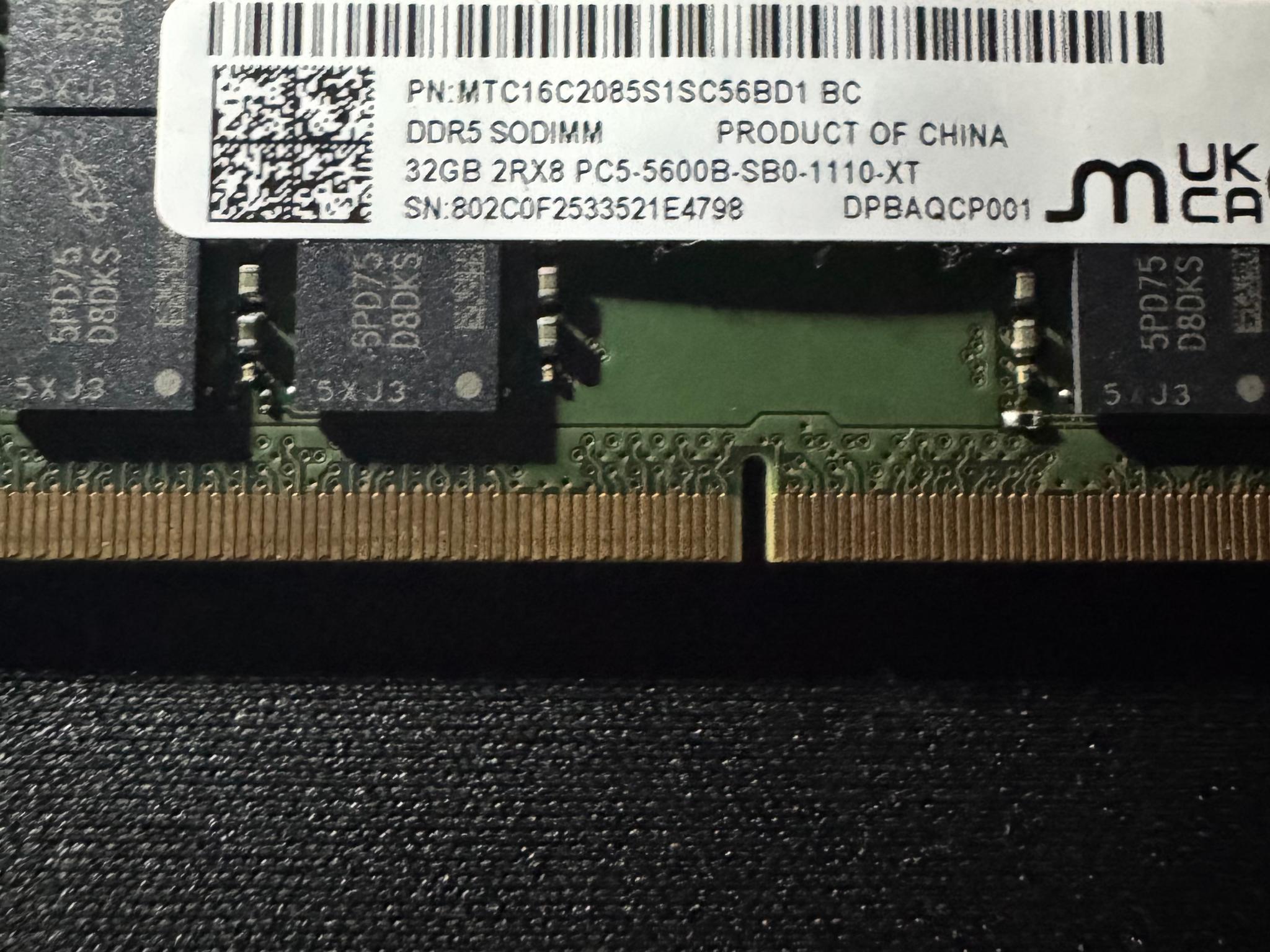 Micron 32GB DDR5 5600MHz SODIMM Laptop RAM