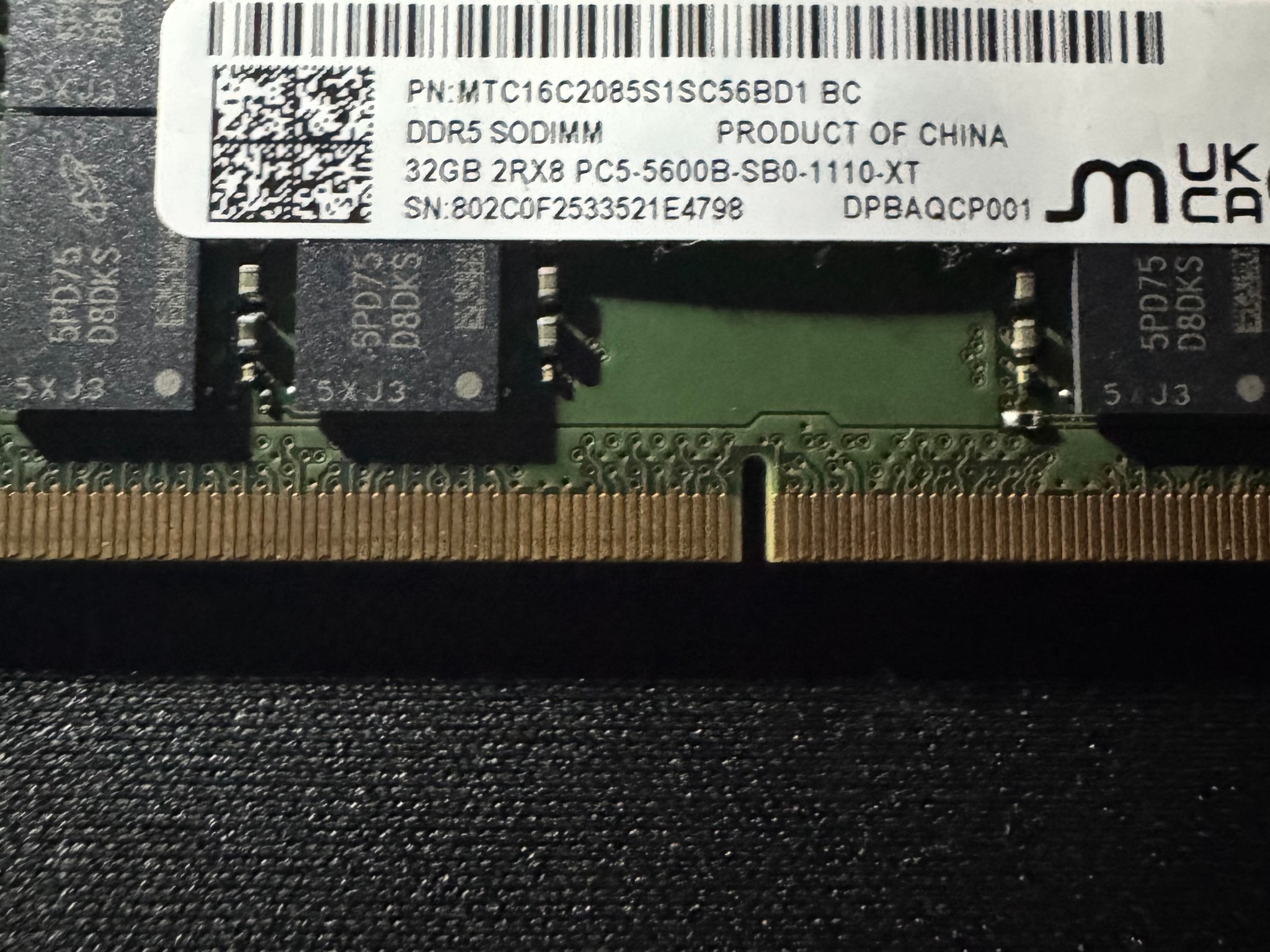 Micron 32GB DDR5 5600MHz SODIMM Laptop RAM