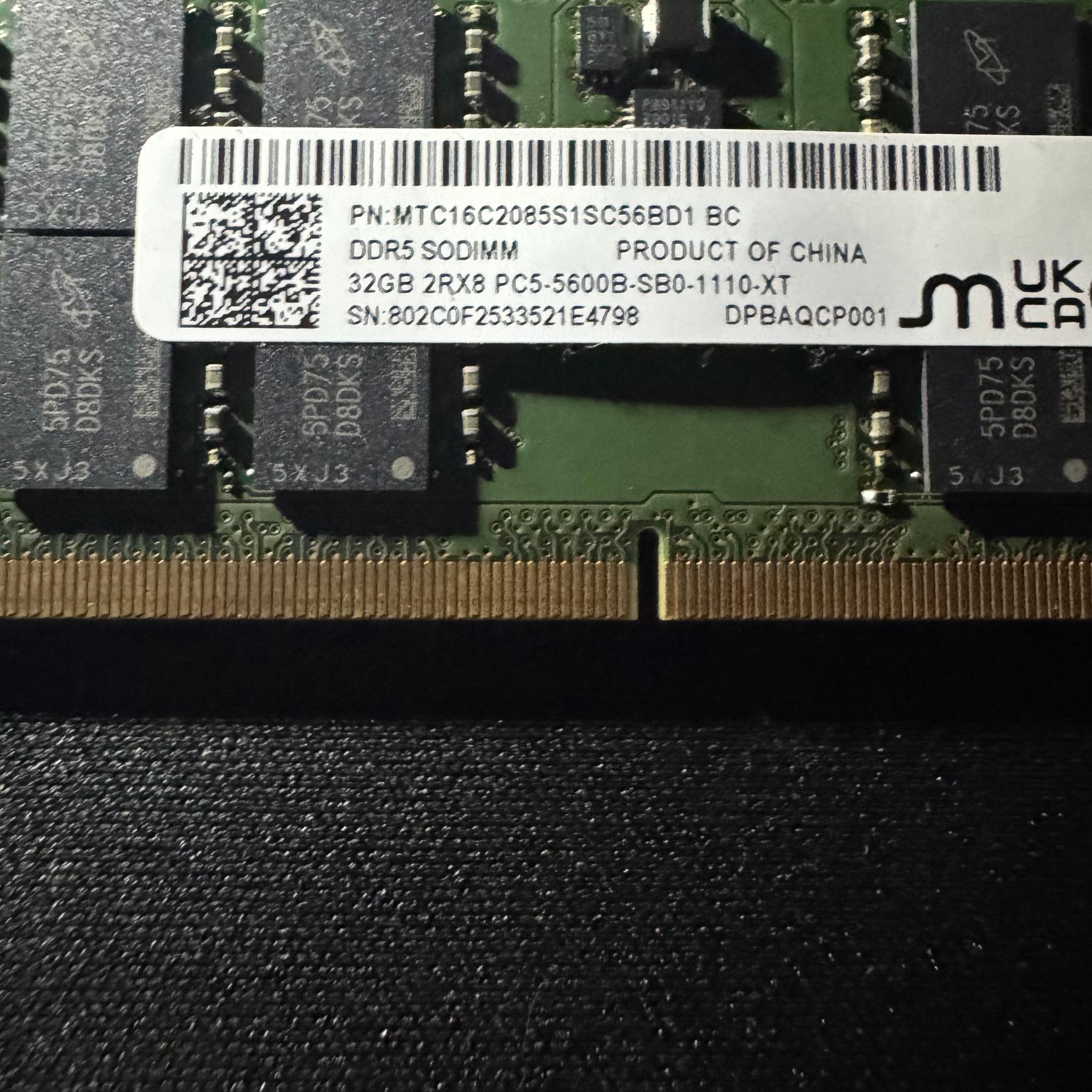 Micron 32GB DDR5 5600MHz SODIMM Laptop RAM