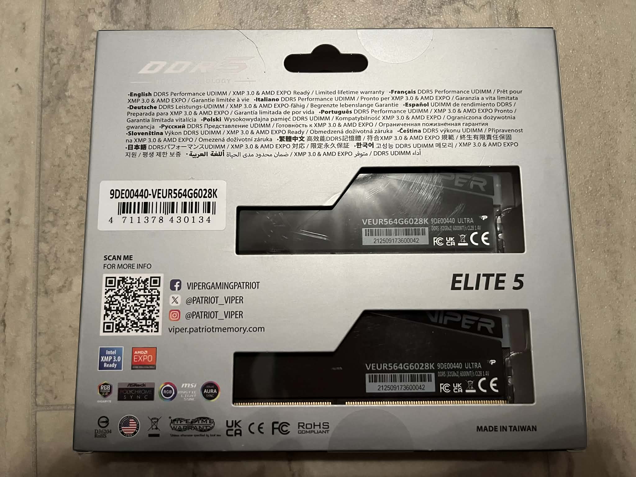 Patriot Viper Elite 5 Ultra RGB 64 GB (2x32 GB) DDR5-6000 CL28 Memory *Brand New*