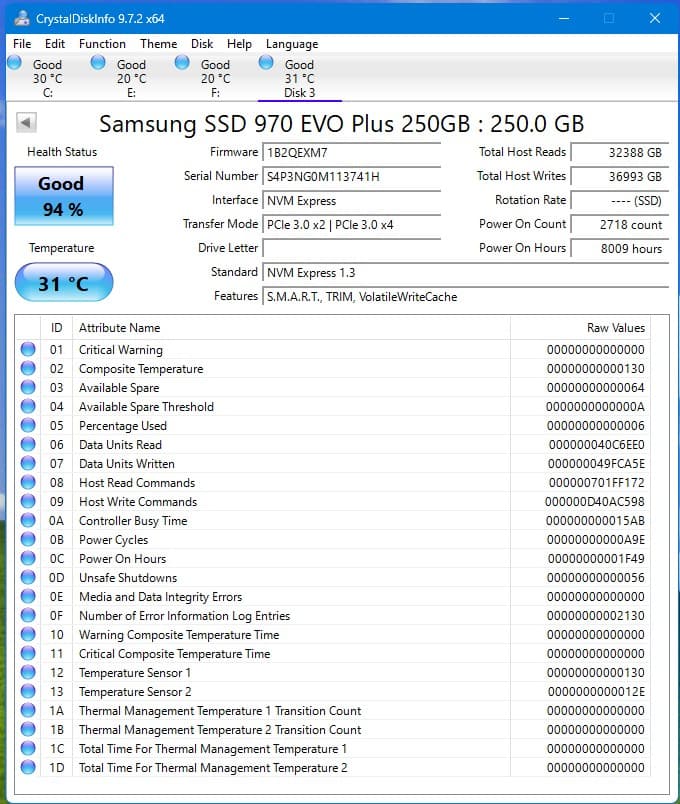 Samsung 970 EVO Plus 250GB NVMe M.2 with Windows 11 Pro - Boot Drive